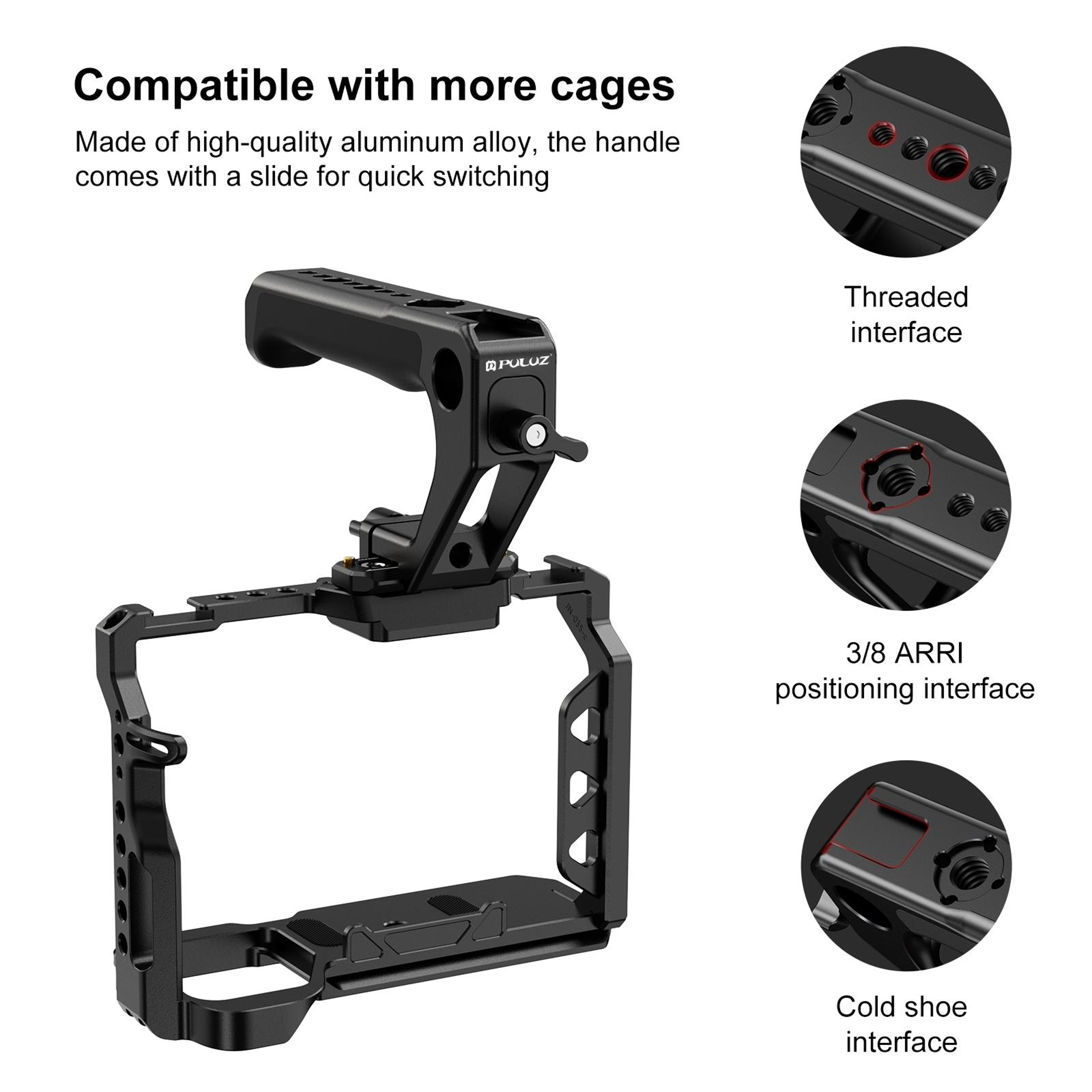 PULUZ Quick Release Camera Cage Handle with Cold Shoe Mount for DSLR & Video Rig – view 4