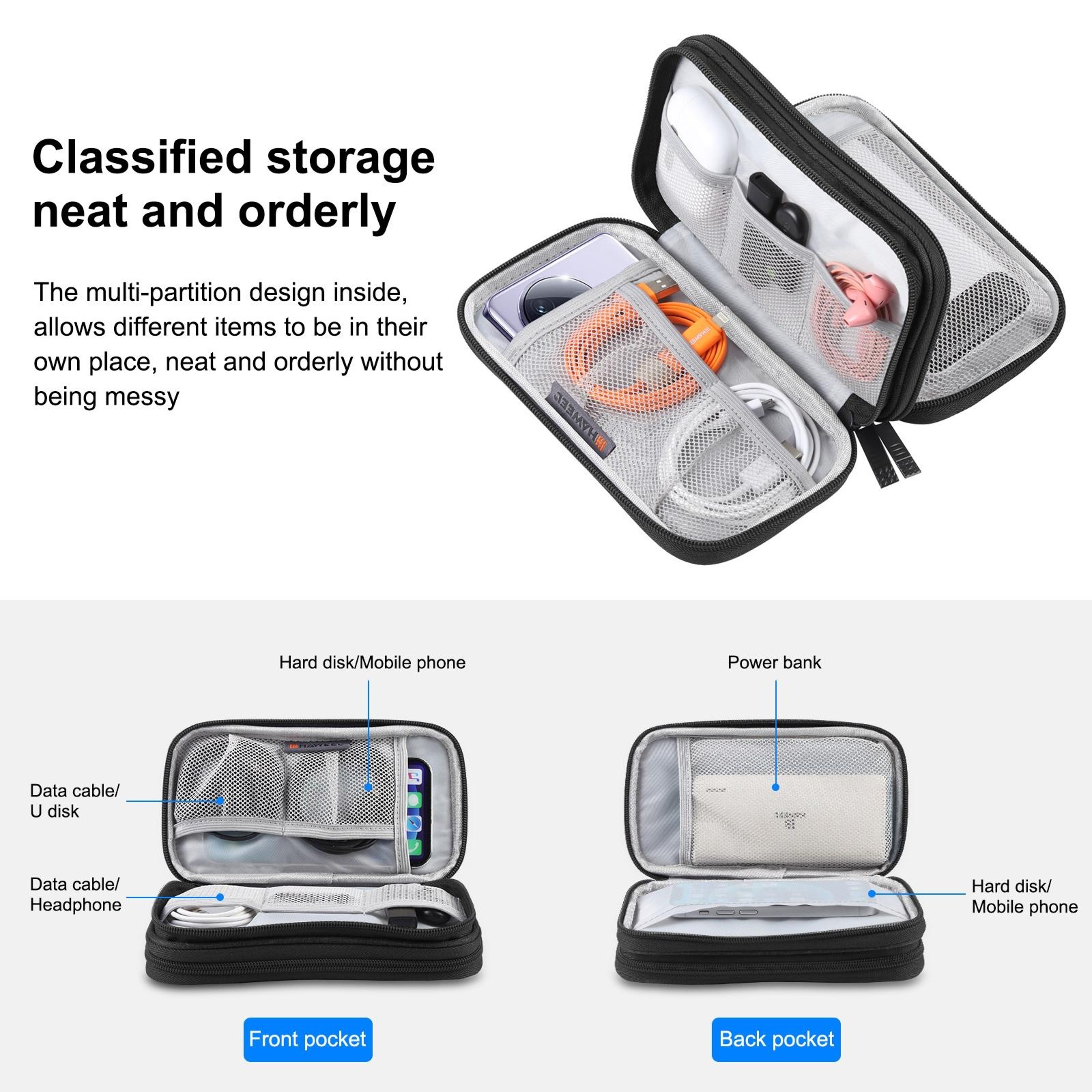 HAWEEL Double Layer Electronic Organizer Bag Cable Organizer Travel Case For Tech Accessories 5