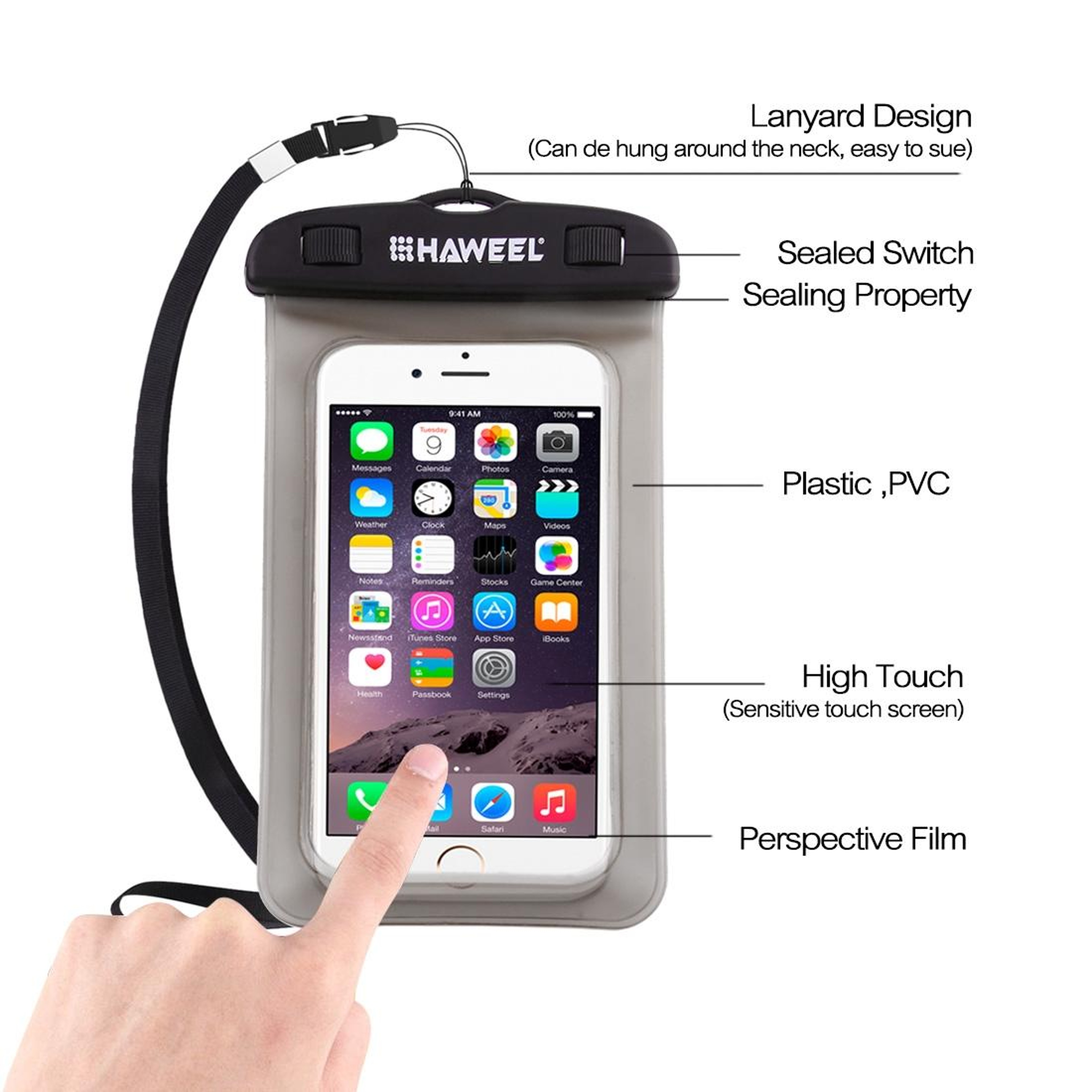 HAWEEL Universal Waterproof Phone Pouch with Lanyard Touch Screen Waterproof Phone Case for Swimming & Travel – view 5