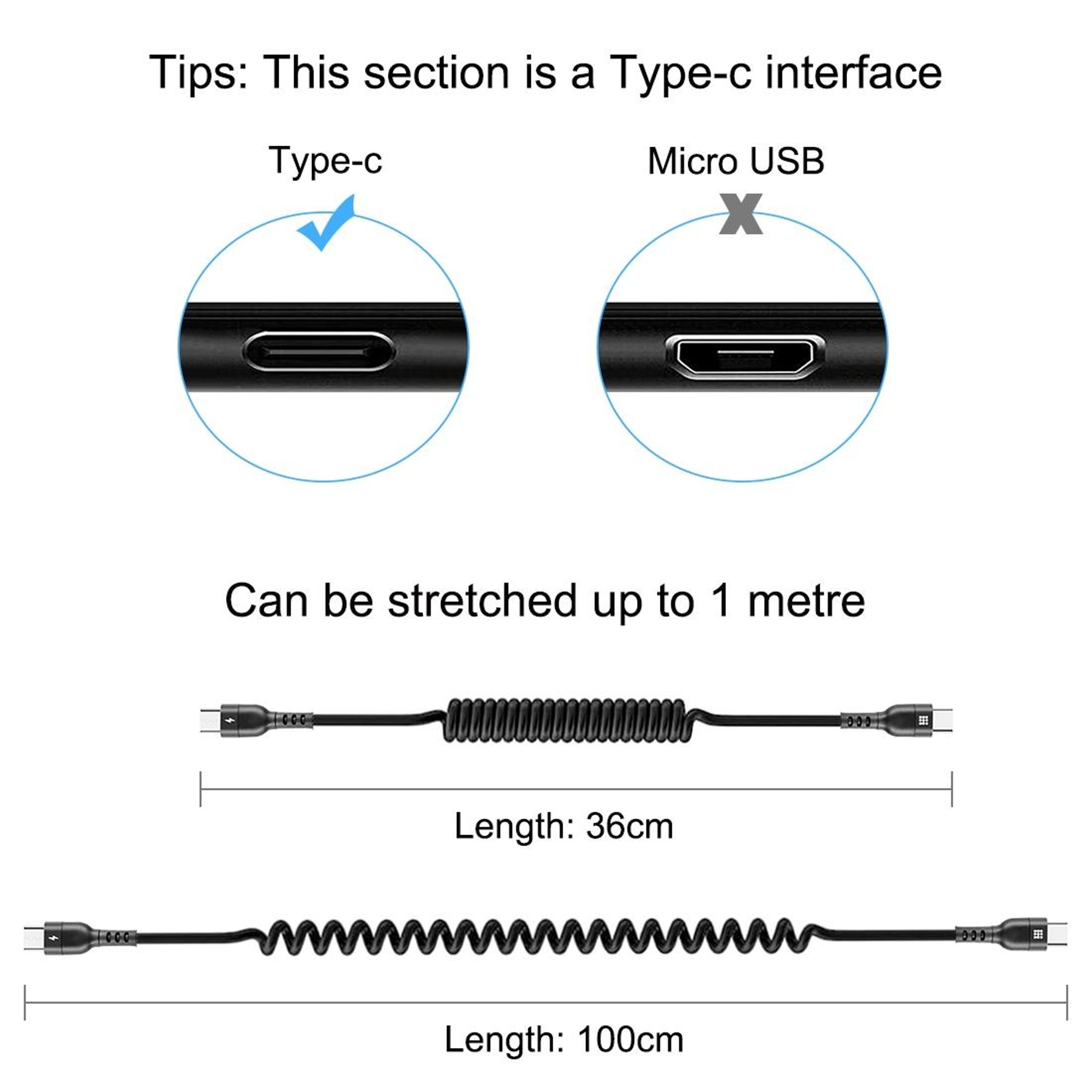 HAWEEL Retractable Coiled USBC To USBC PD Fast Charging Cable 2