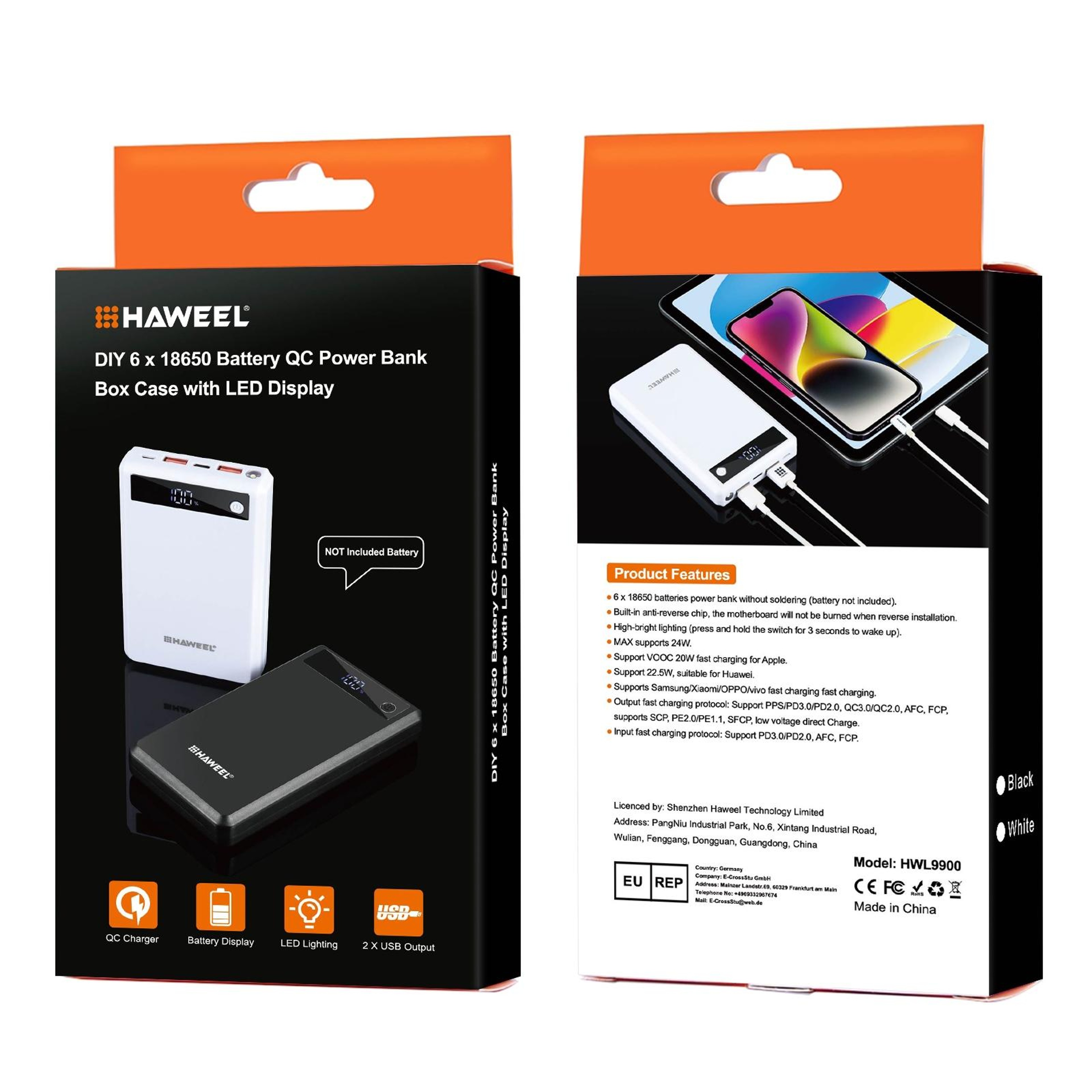 HAWEEL DIY Fast Charging Power Bank Case With Display DIY 18650 Power Bank Kit 8