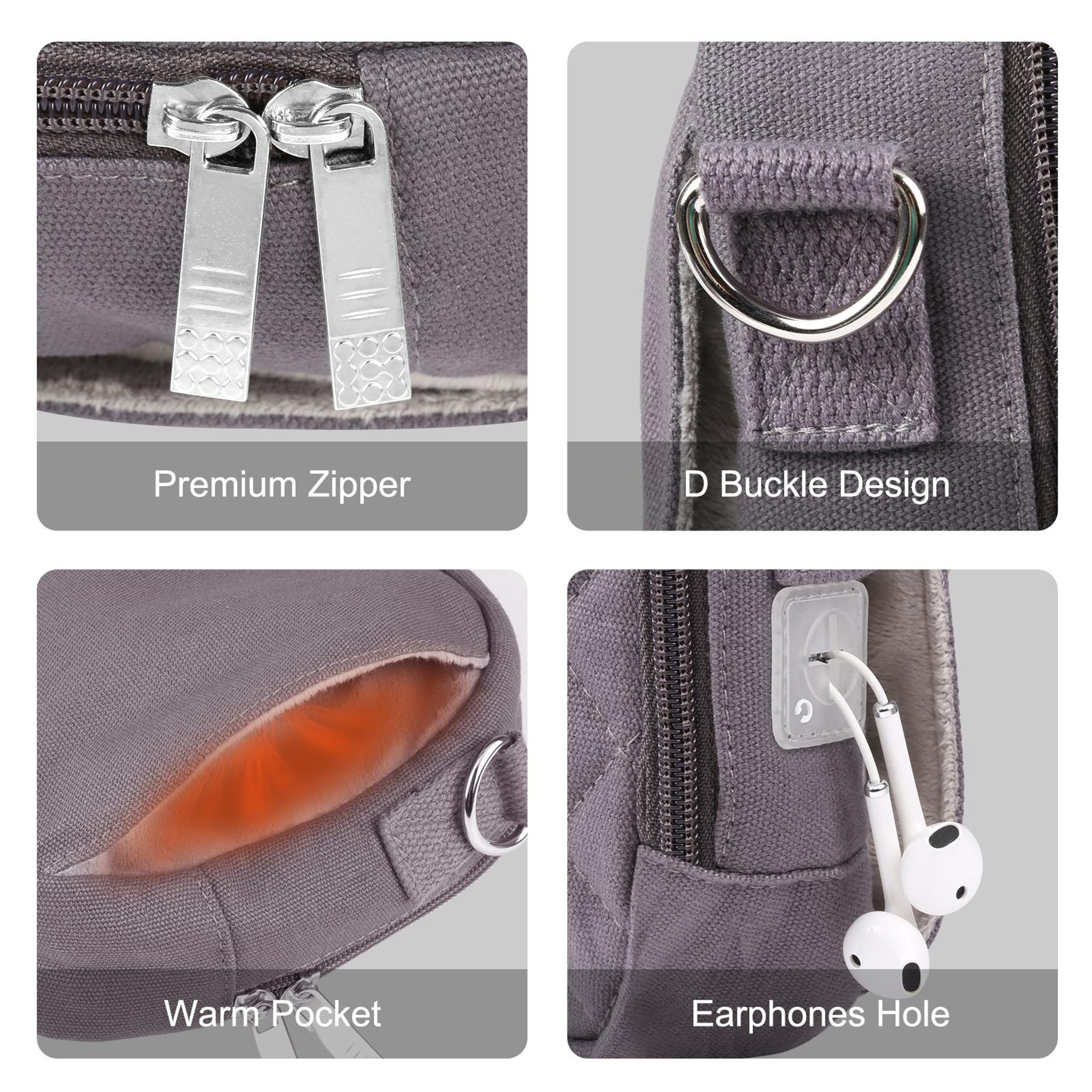 HAWEEL Messenger Shoulder Small Bag Digital Tablet Phone Warmer Storage Bag With Hand WarmerGrey 2