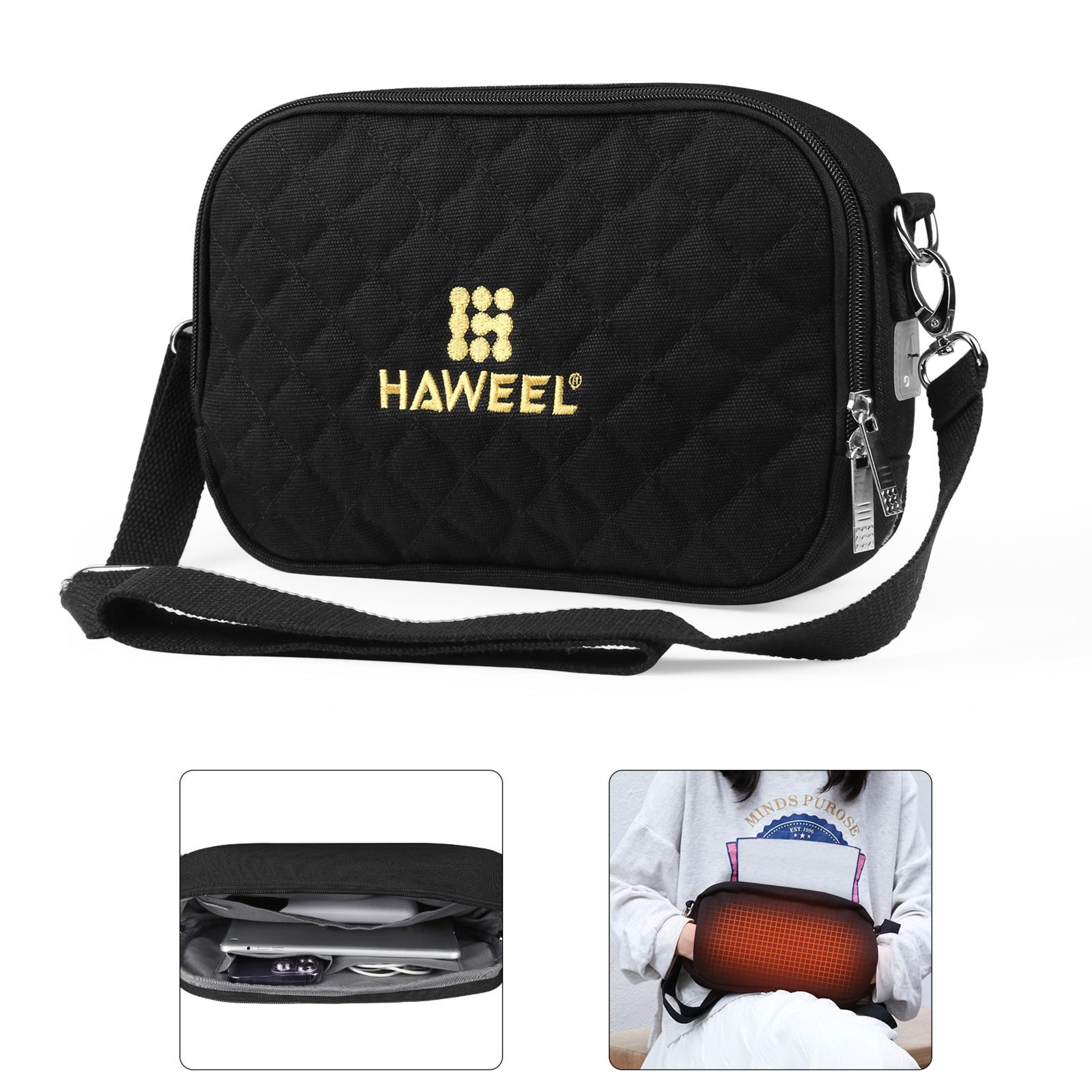 HAWEEL Messenger Shoulder Small Bag Digital Tablet Phone Warmer Storage Bag With Hand WarmerGrey 10