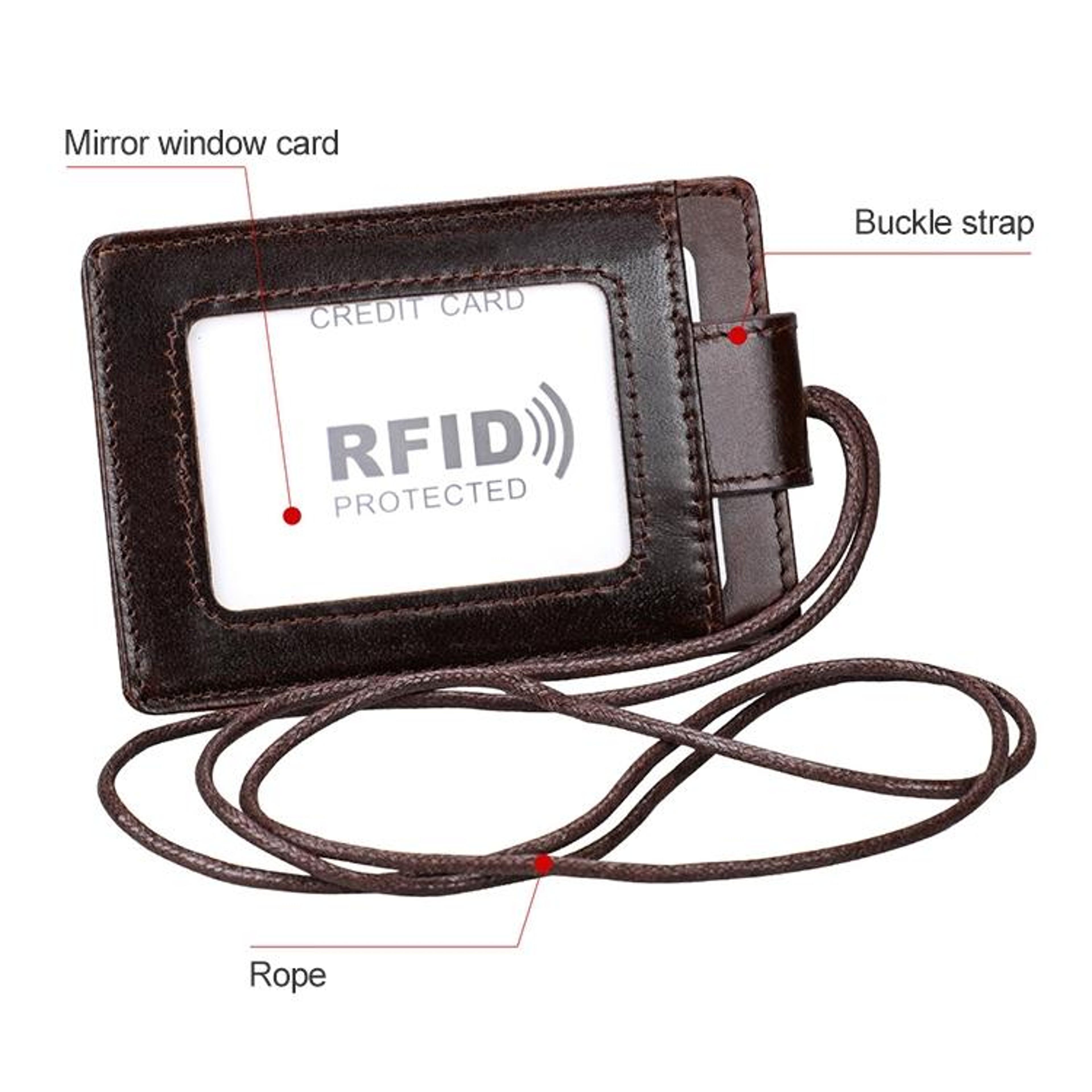 RFID Blocking Leather ID Badge Holder With Lanyard Secure Card Wallet 6
