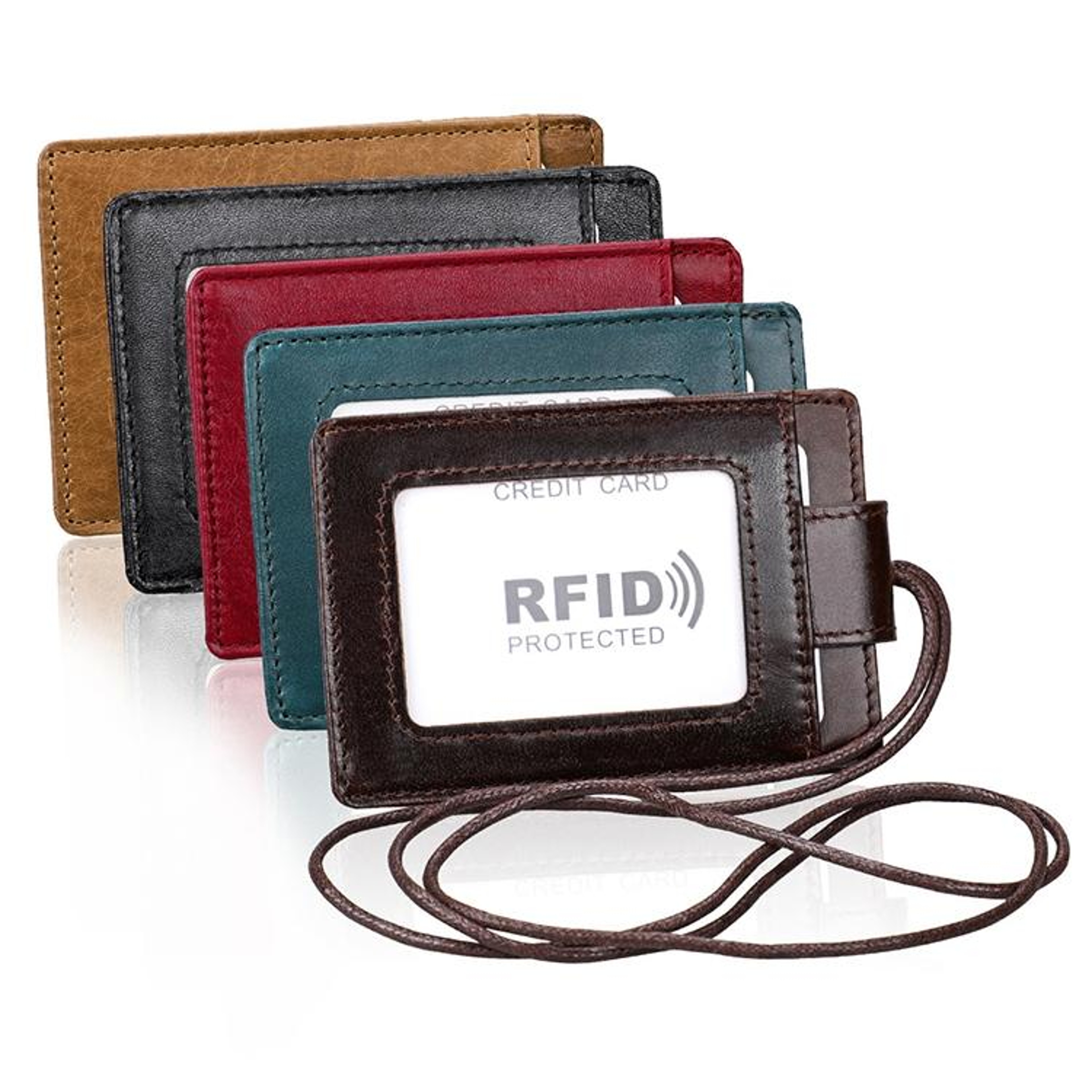 RFID Blocking Leather ID Badge Holder With Lanyard Secure Card Wallet 0