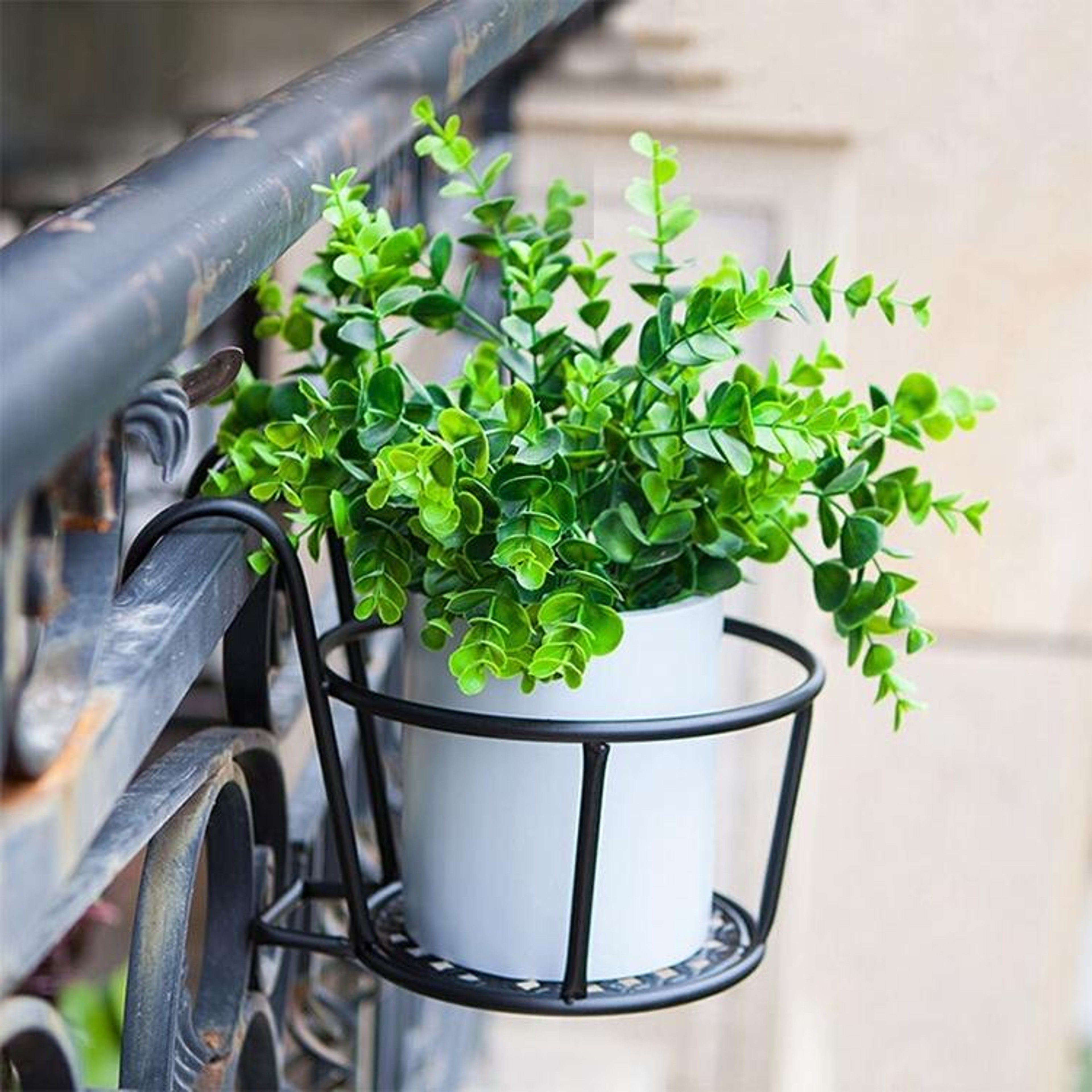 Balcony Hanging Flower Pot Rack Iron Railing Planter Shelf for Outdoor Garden Decor – view 1