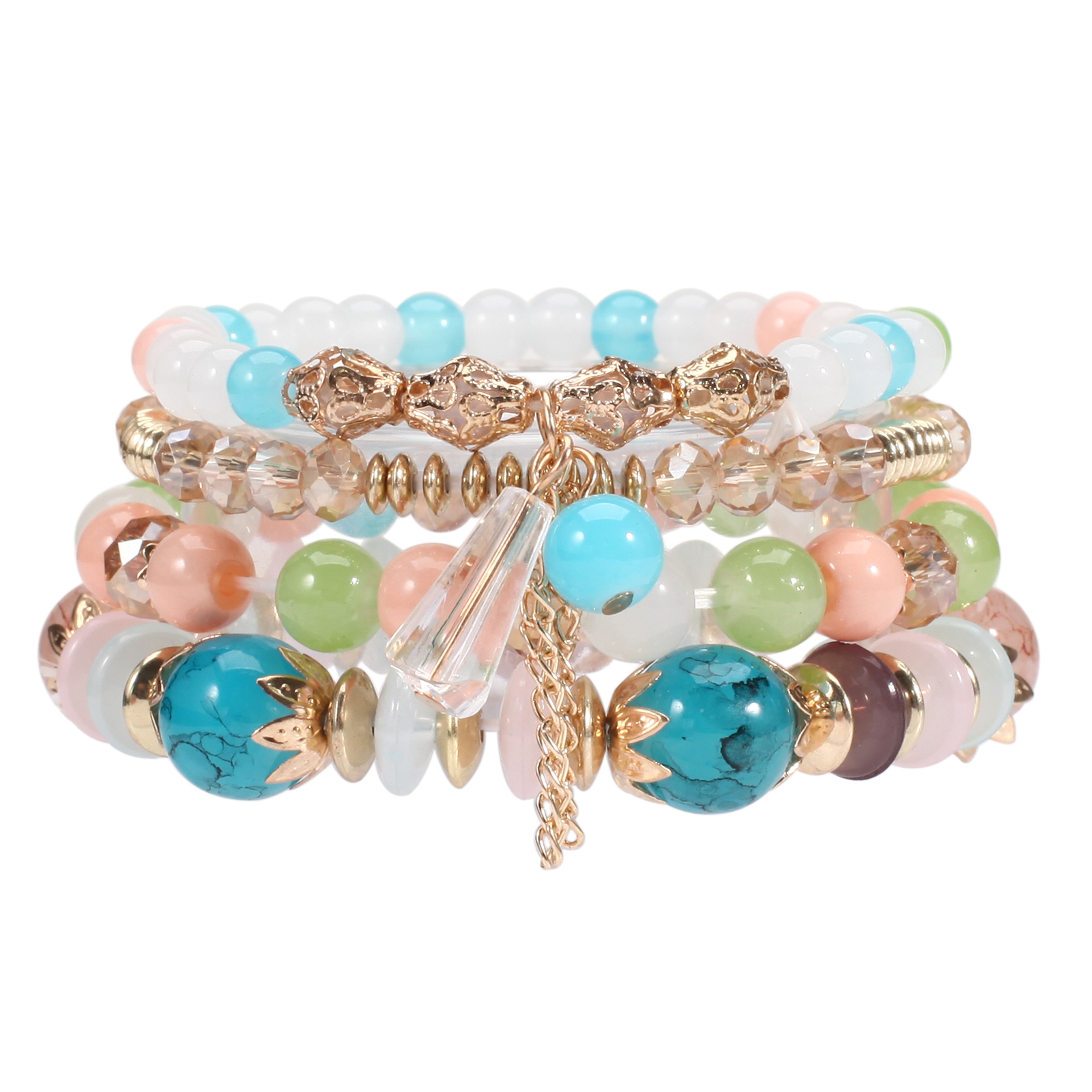 Bohemian Stackable Bracelets for Women – Multilayered Stretch Charm Bracelets with Pendant – view 8