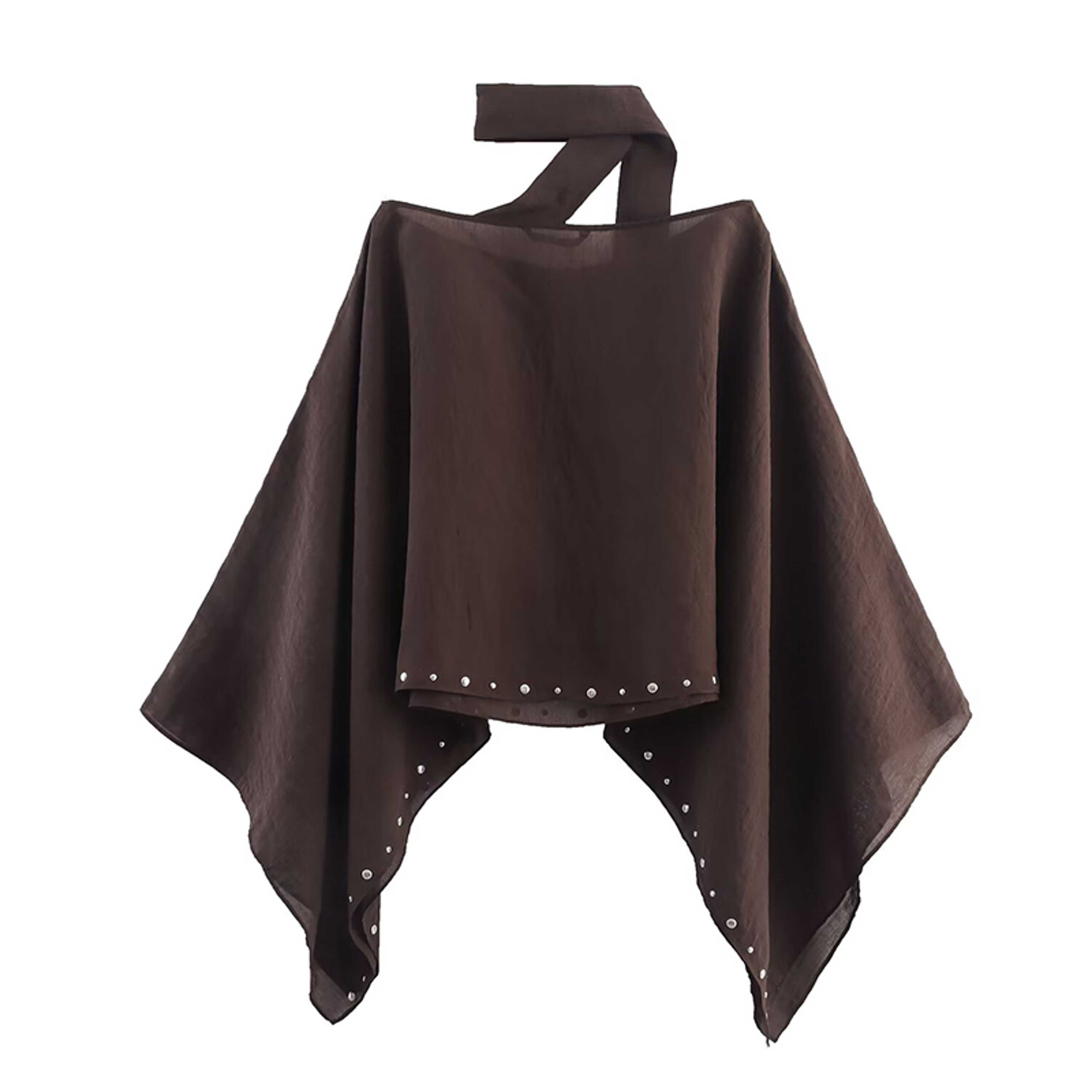 Summer Womens Loose Cropped Cloak Jackets with Rivet Scarf, New Cape Coats and Jackets Holiday Casual Poncho Style – view 2