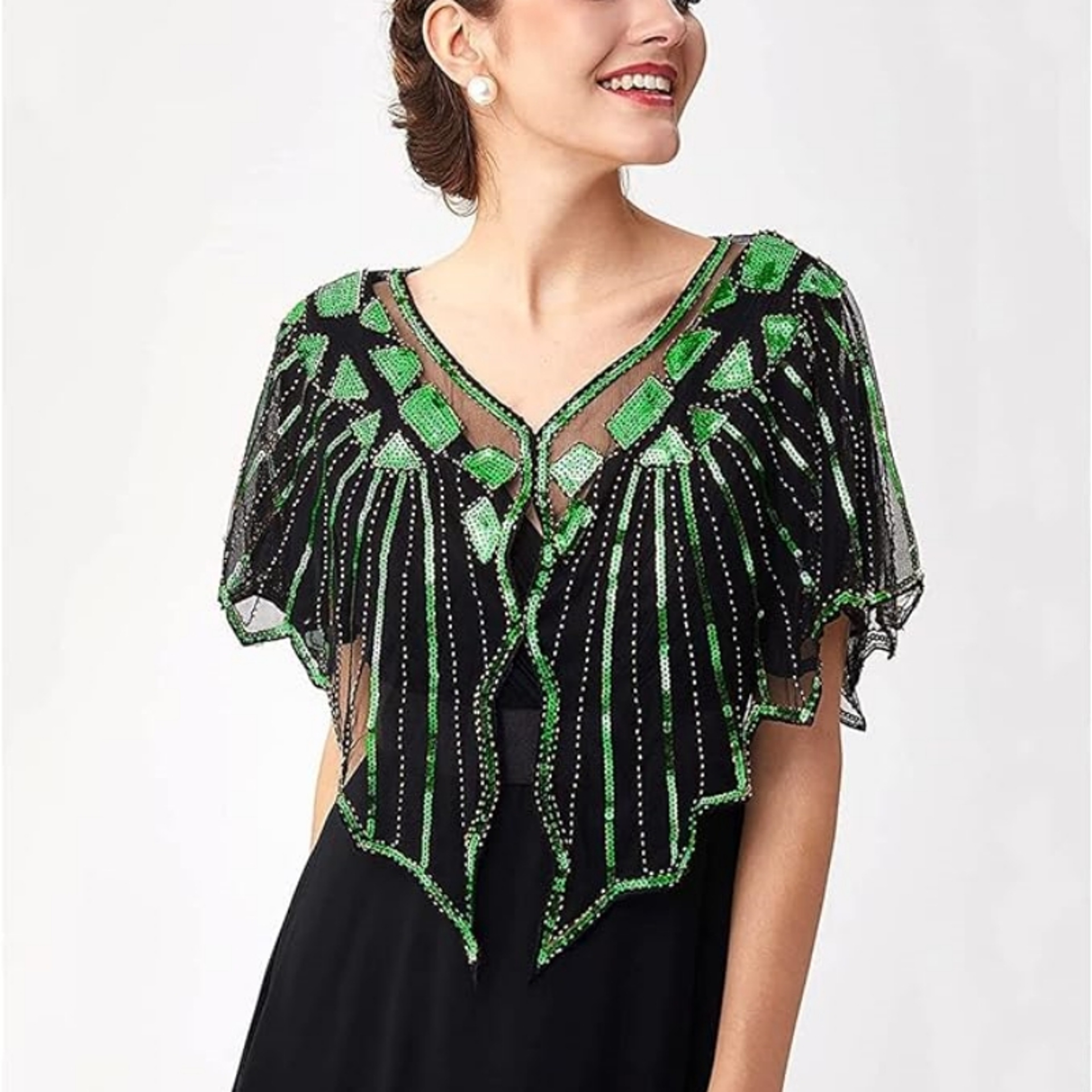 Retro Beaded Sequin Flapper Shawl Loose Decoration Outerwear Short Cape Evening Party Ladies Cloak  15