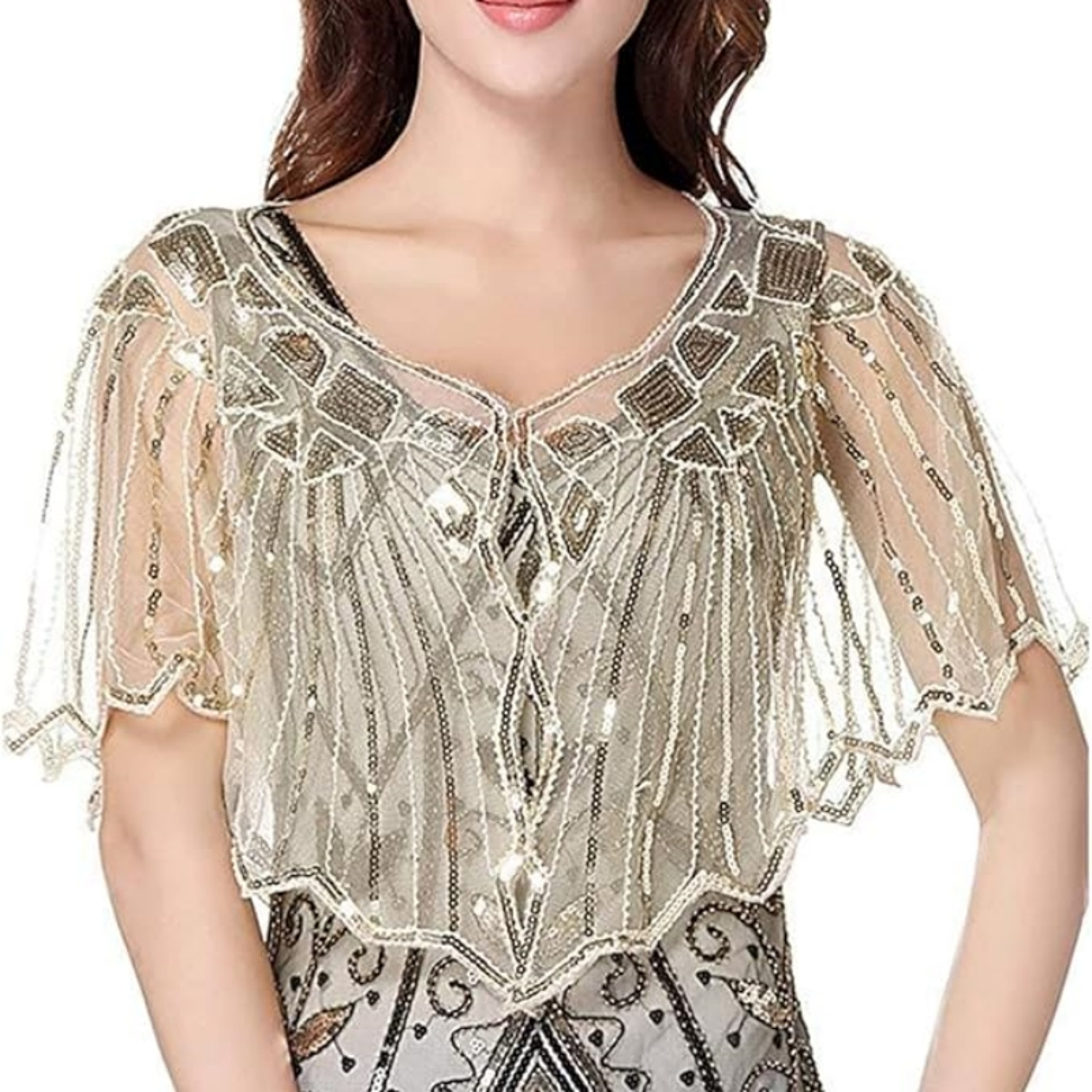 Retro Beaded Sequin Flapper Shawl Loose Decoration Outerwear Short Cape Evening Party Ladies Cloak  19