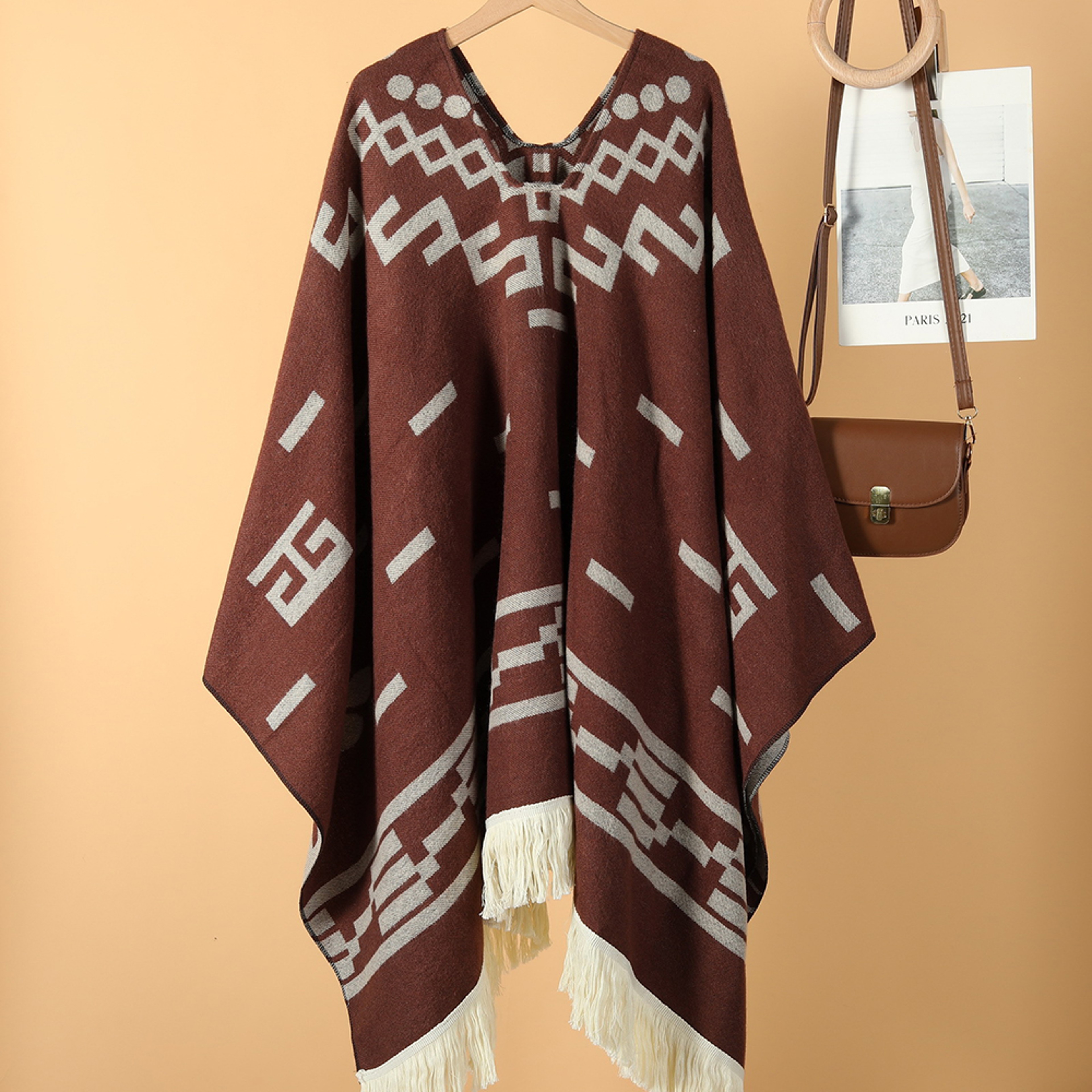 Unisex Cool Fashion Cowboy West Style Pullover Cape Soft Acrylic Cashmere Poncho Long Wrap Cloak Ov 17