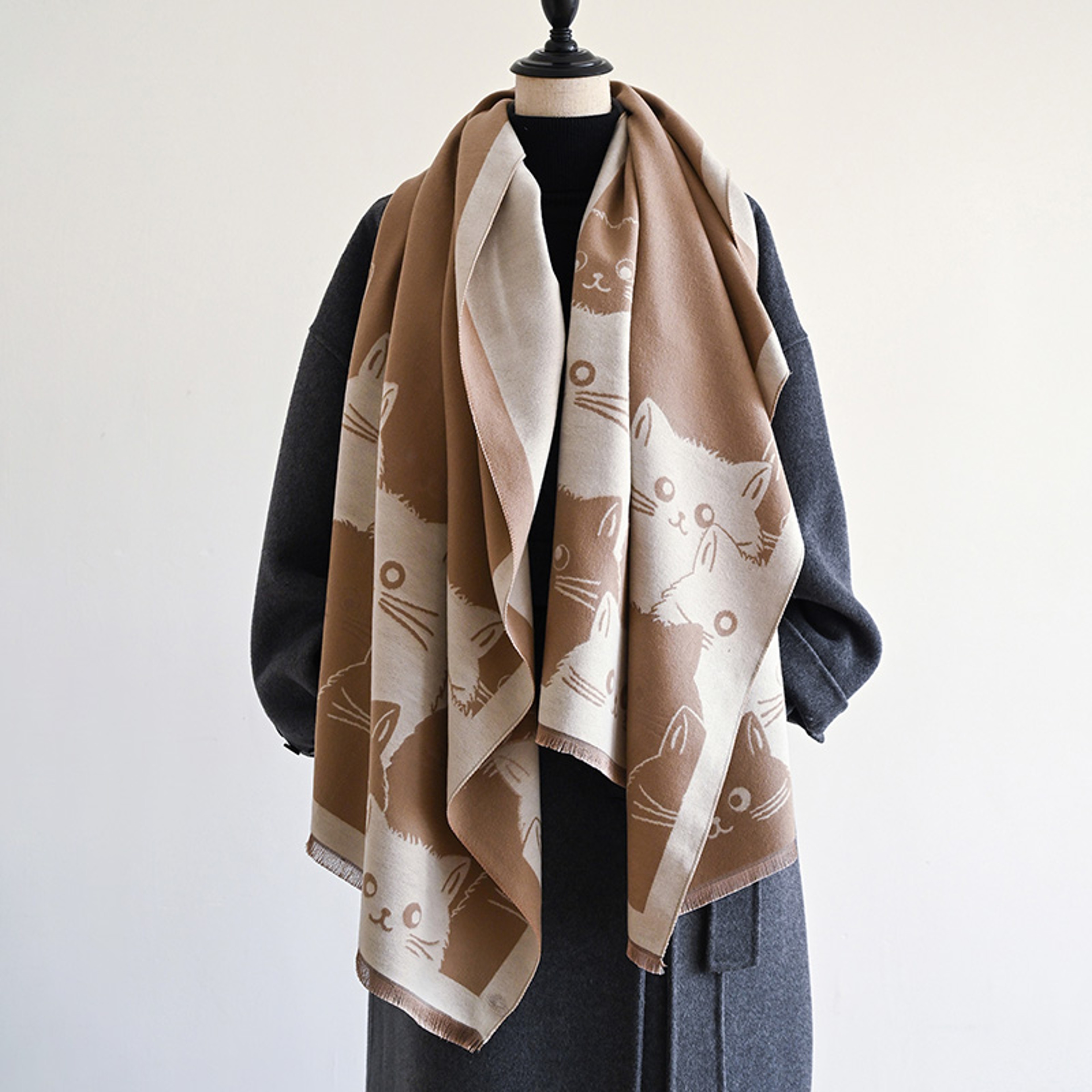 Winter Thick Warm Pashmina Cashmere Scarf for Women, Cute Cat Jacquard Ladies' Shawl, Coldproof Windproof Blanket Wrap – view 5