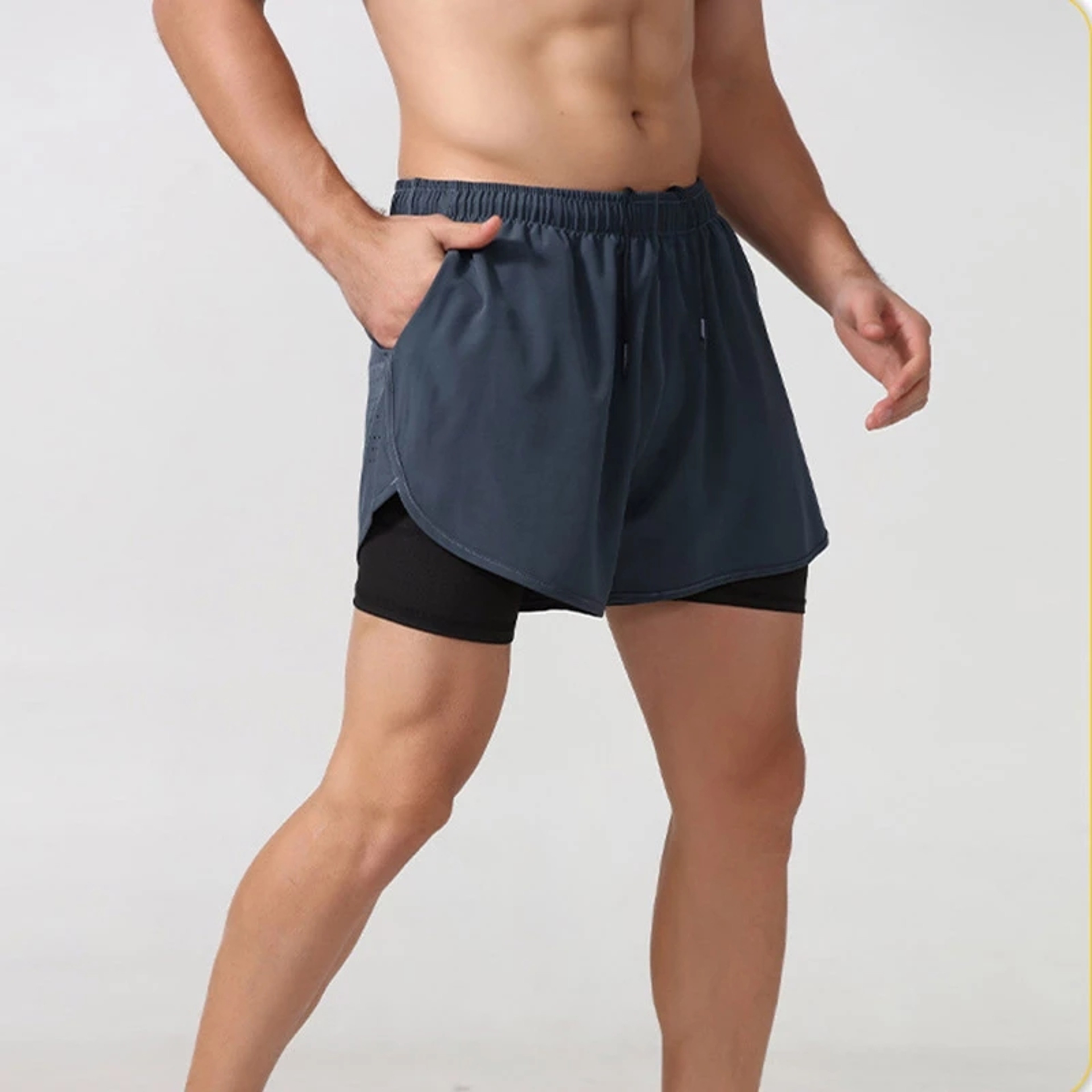 Men Running Shorts QuickDrying Fitness Shorts Double Layer Workout Pants For Training  Bodybuilding 0