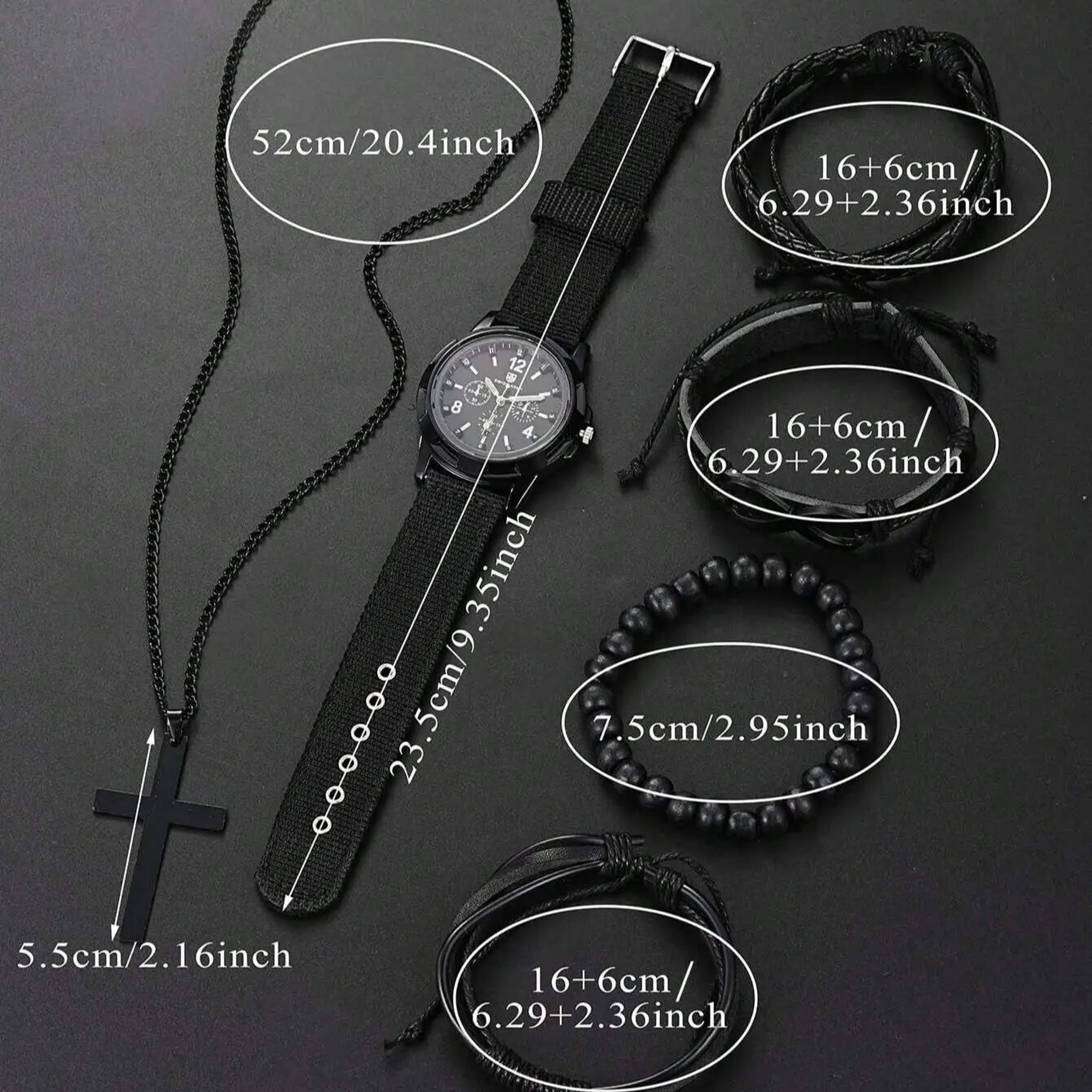 Luxury Men's Jewelry Gift Set with Skeleton Mechanical Watch, PU Leather Bracelet & Cross Necklaces – view 4