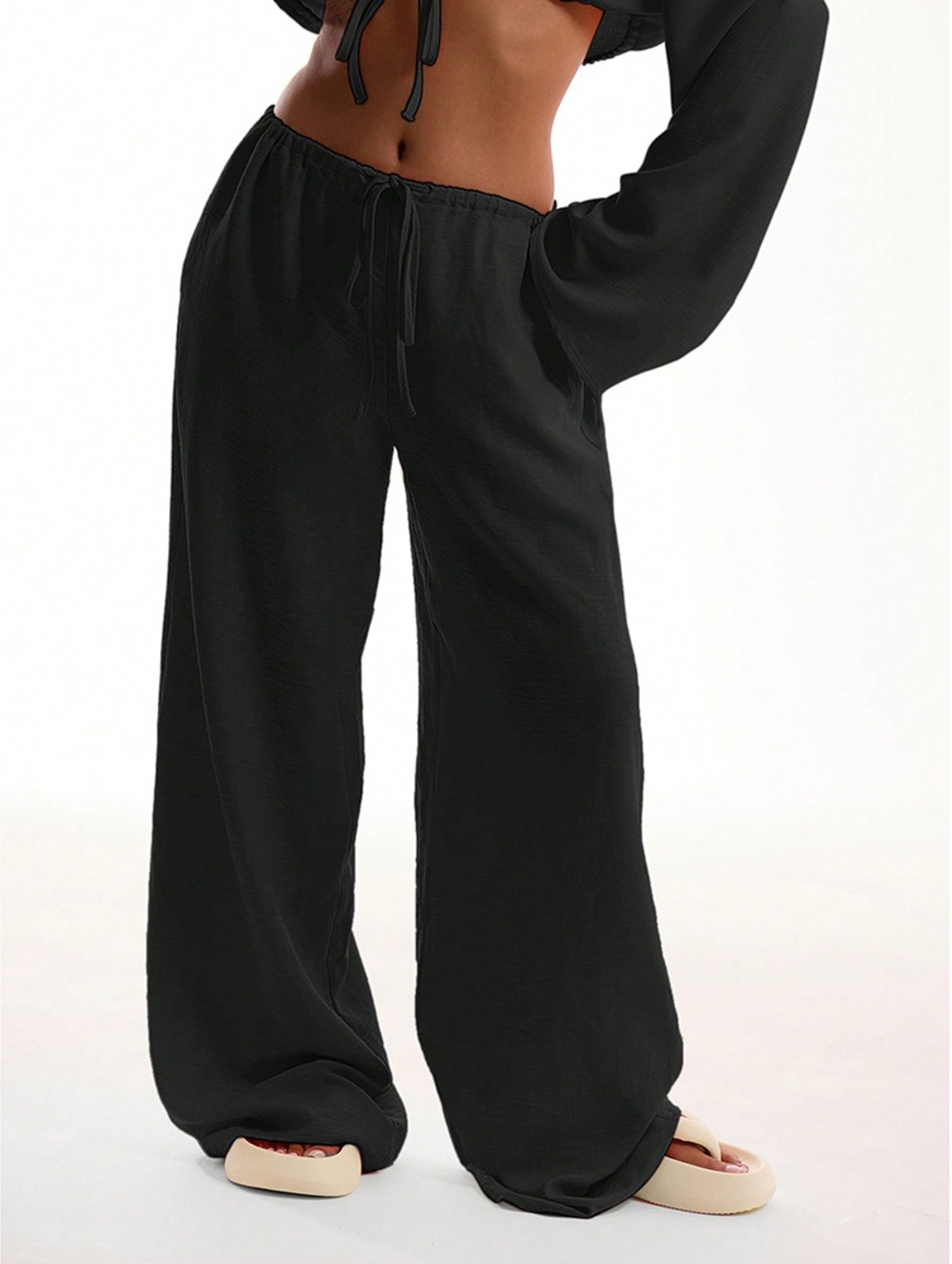 Linen Blend Wide Leg Pants For Women 6