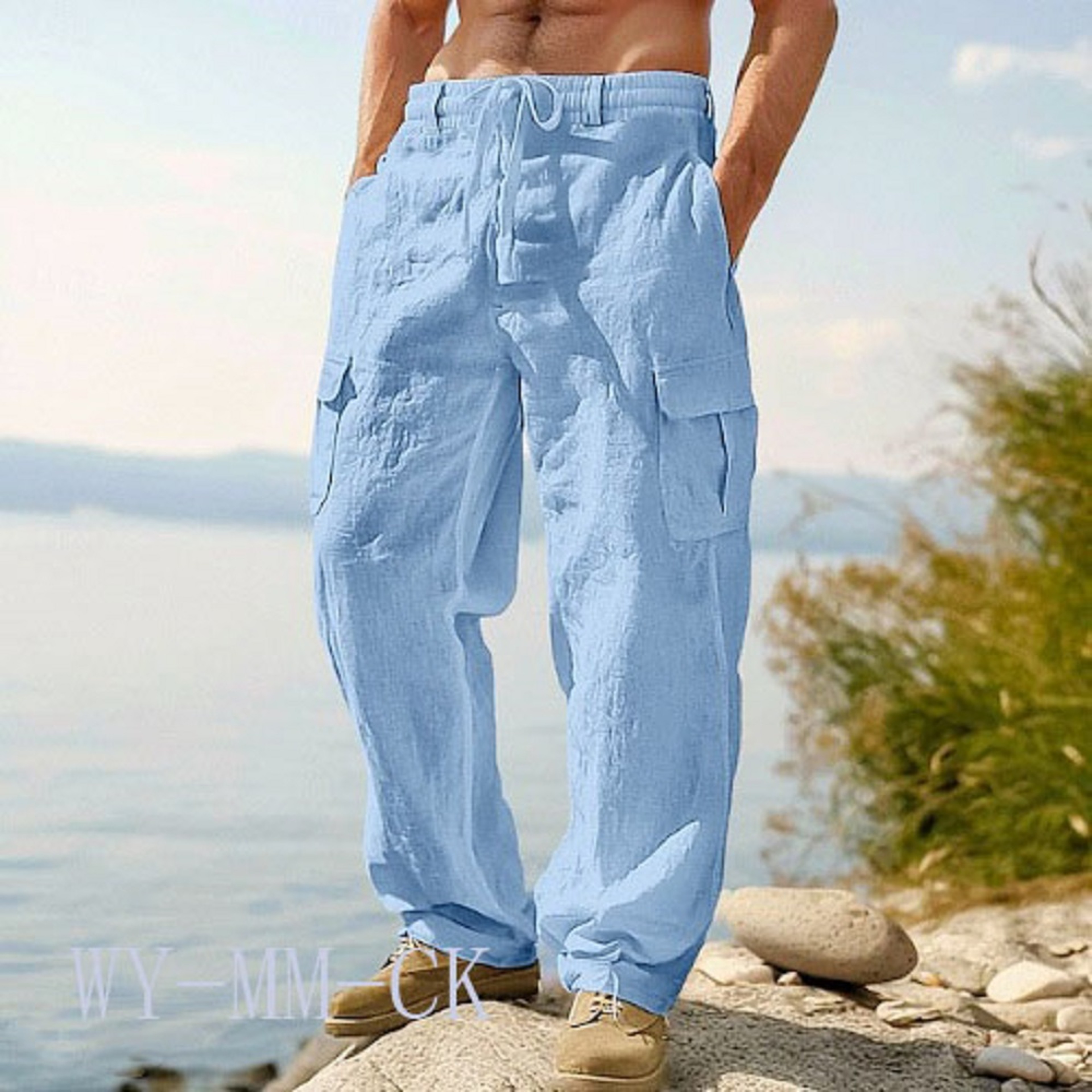 Men Loose Cotton Linen Work Trousers – view 1