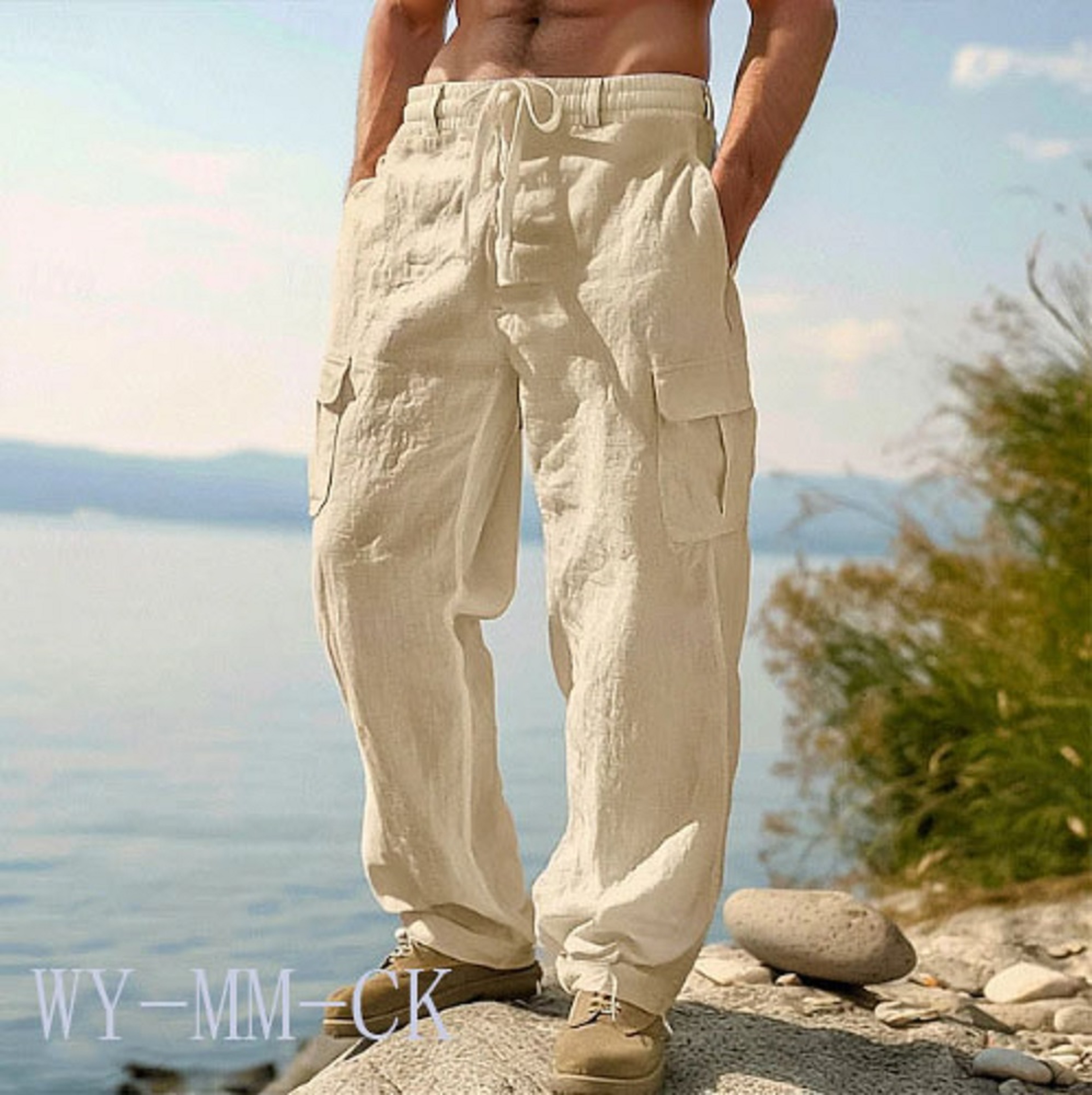 Men Loose Cotton Linen Work Trousers – view 5