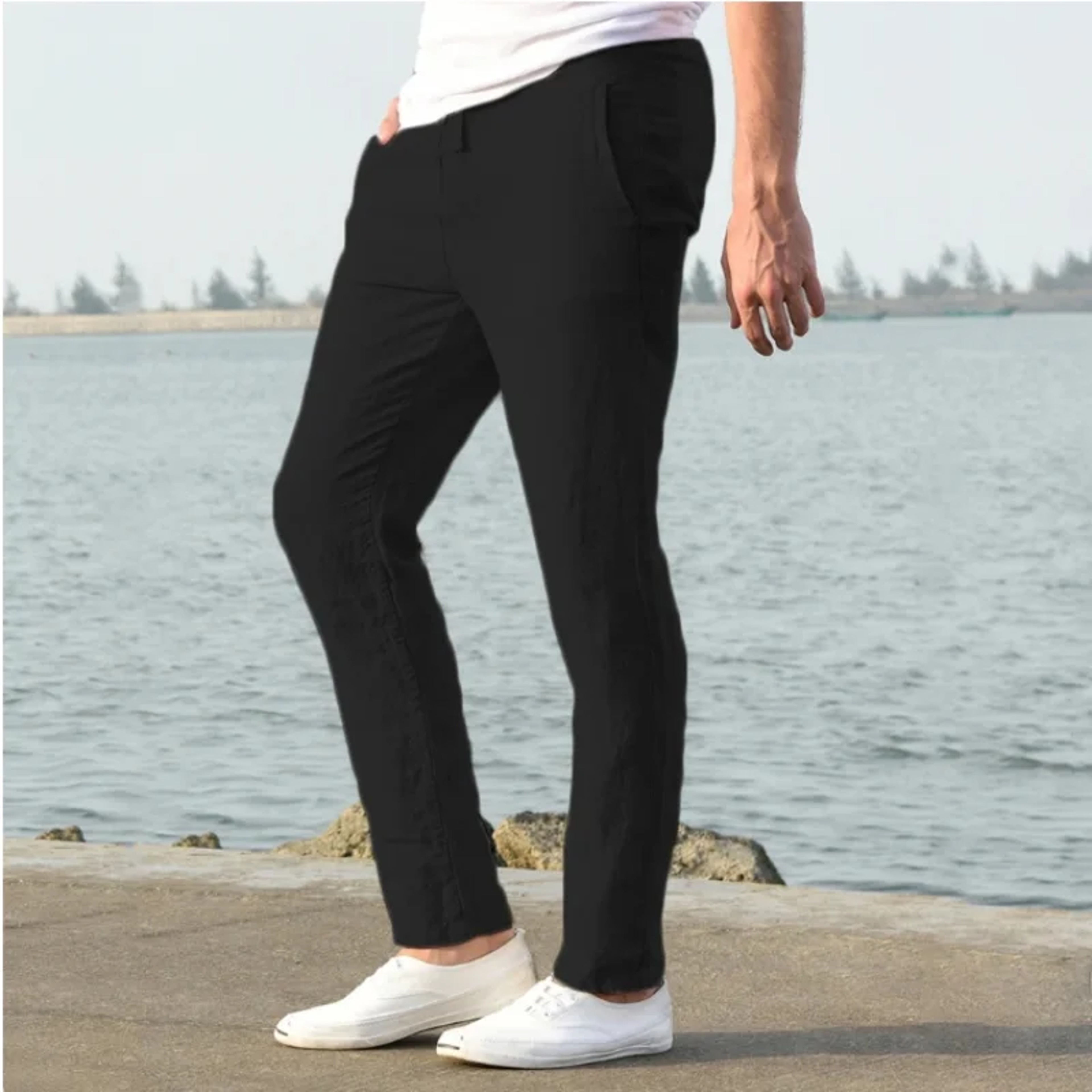 Men's Breathable Linen Beach Pants Relaxed Fit Vacation Trousers – view 2