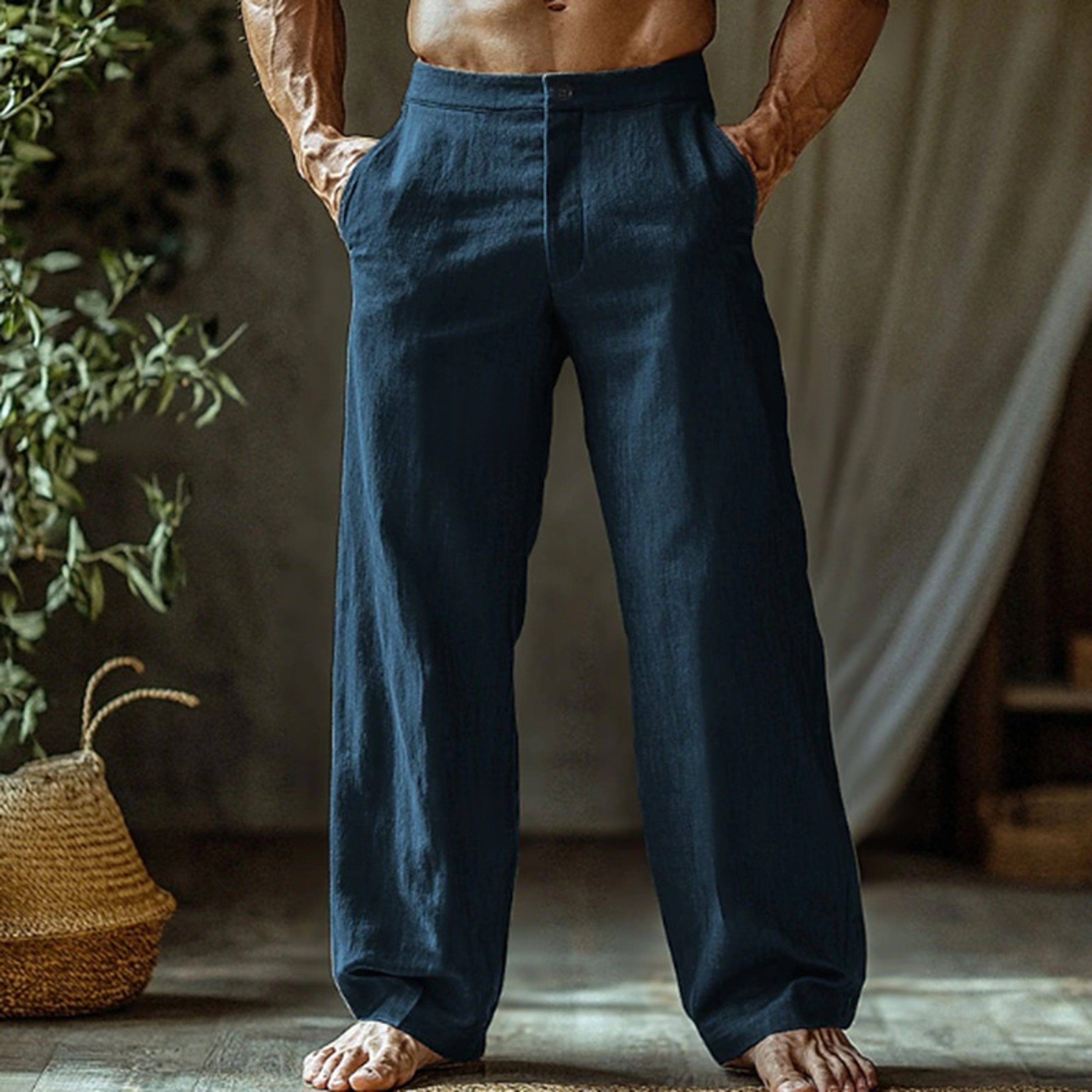 Men's Cotton and Linen Beach Pants Loose Straight Leg Casual Trousers – view 7