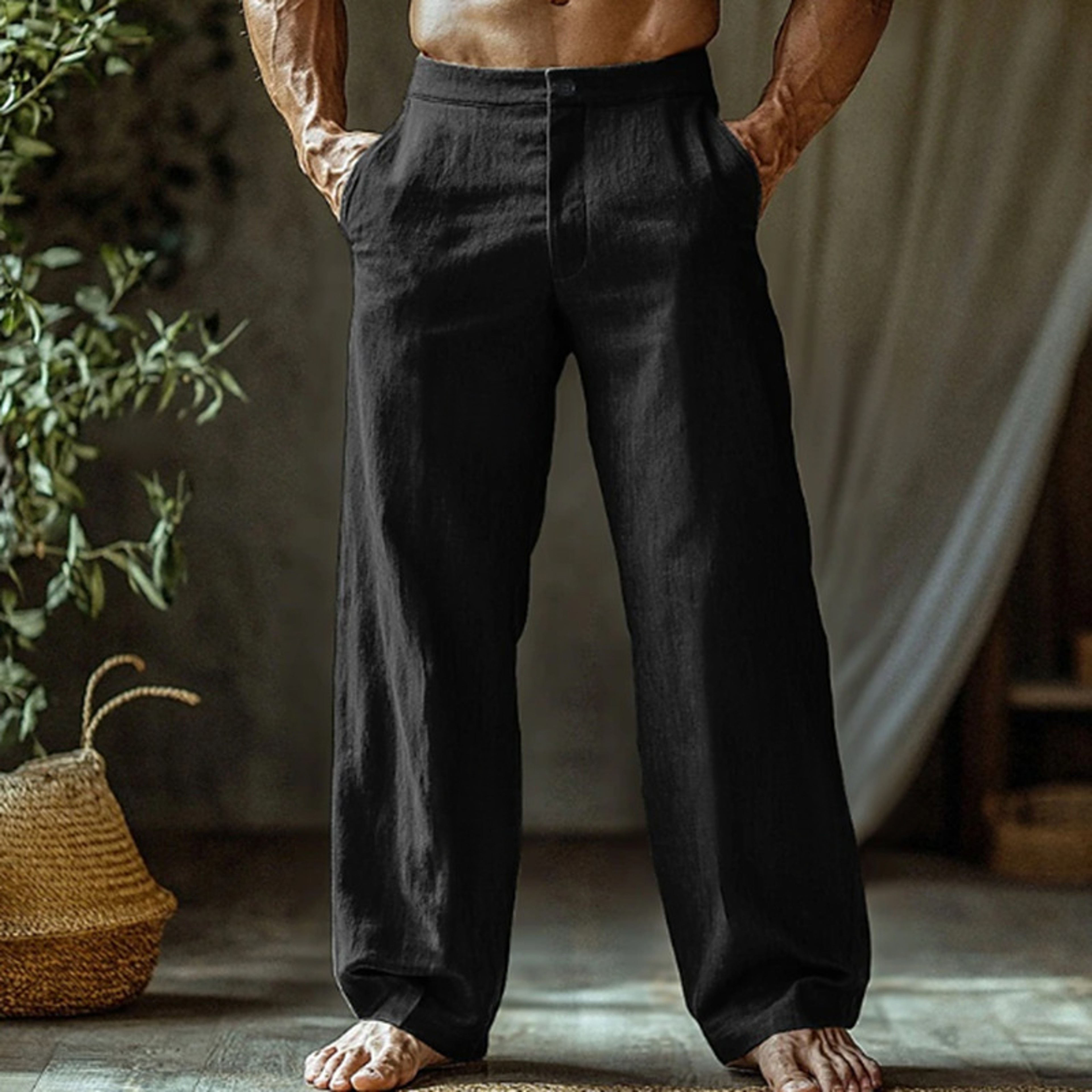 Men's Cotton and Linen Beach Pants Loose Straight Leg Casual Trousers – view 13