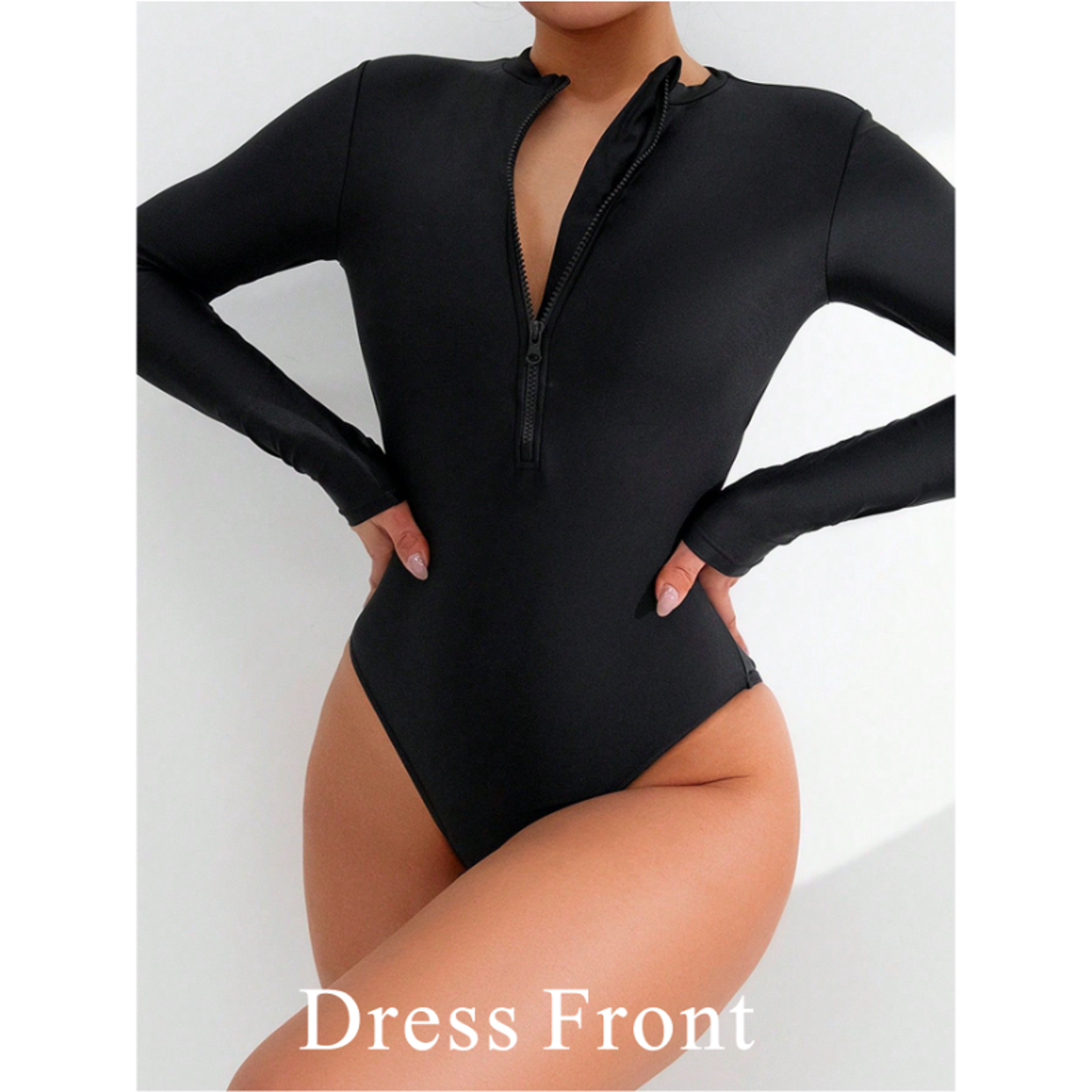 Long Sleeve One Piece Swimsuit With Front Zipper For Women 1