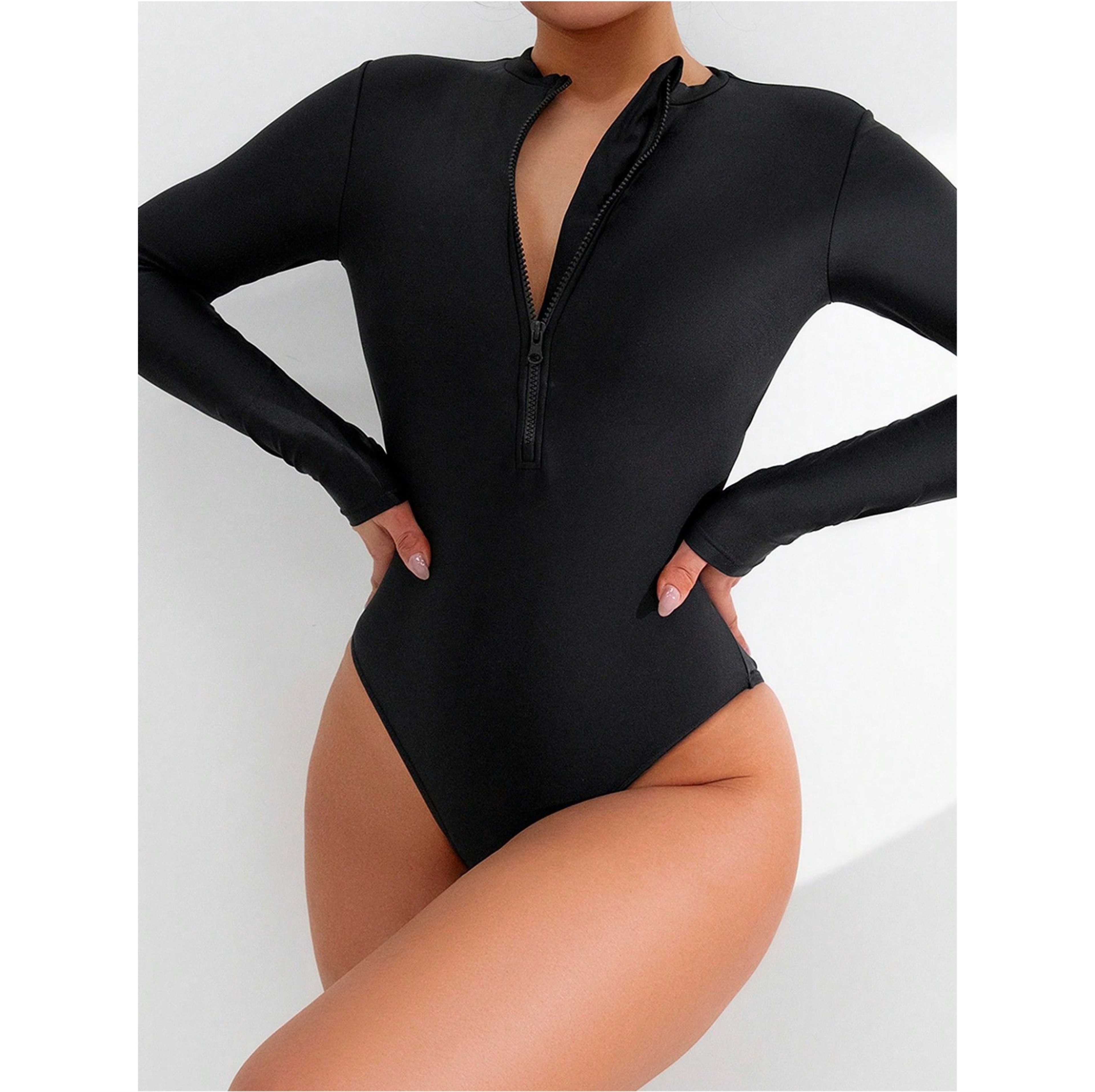 Long Sleeve One Piece Swimsuit With Front Zipper For Women 5