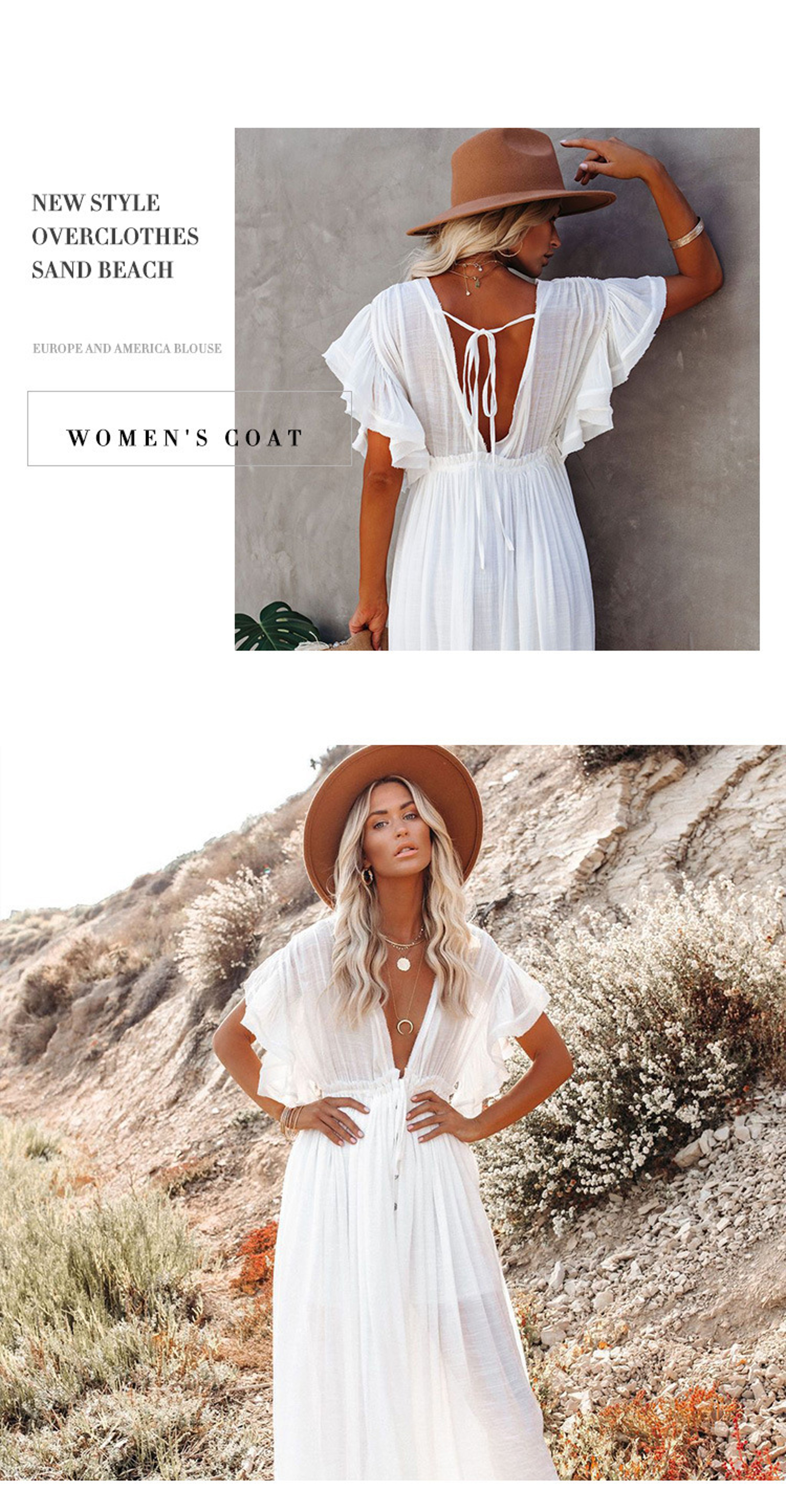 Elegant White Beach Cover Up Long Summer Tunic for Women – view 2