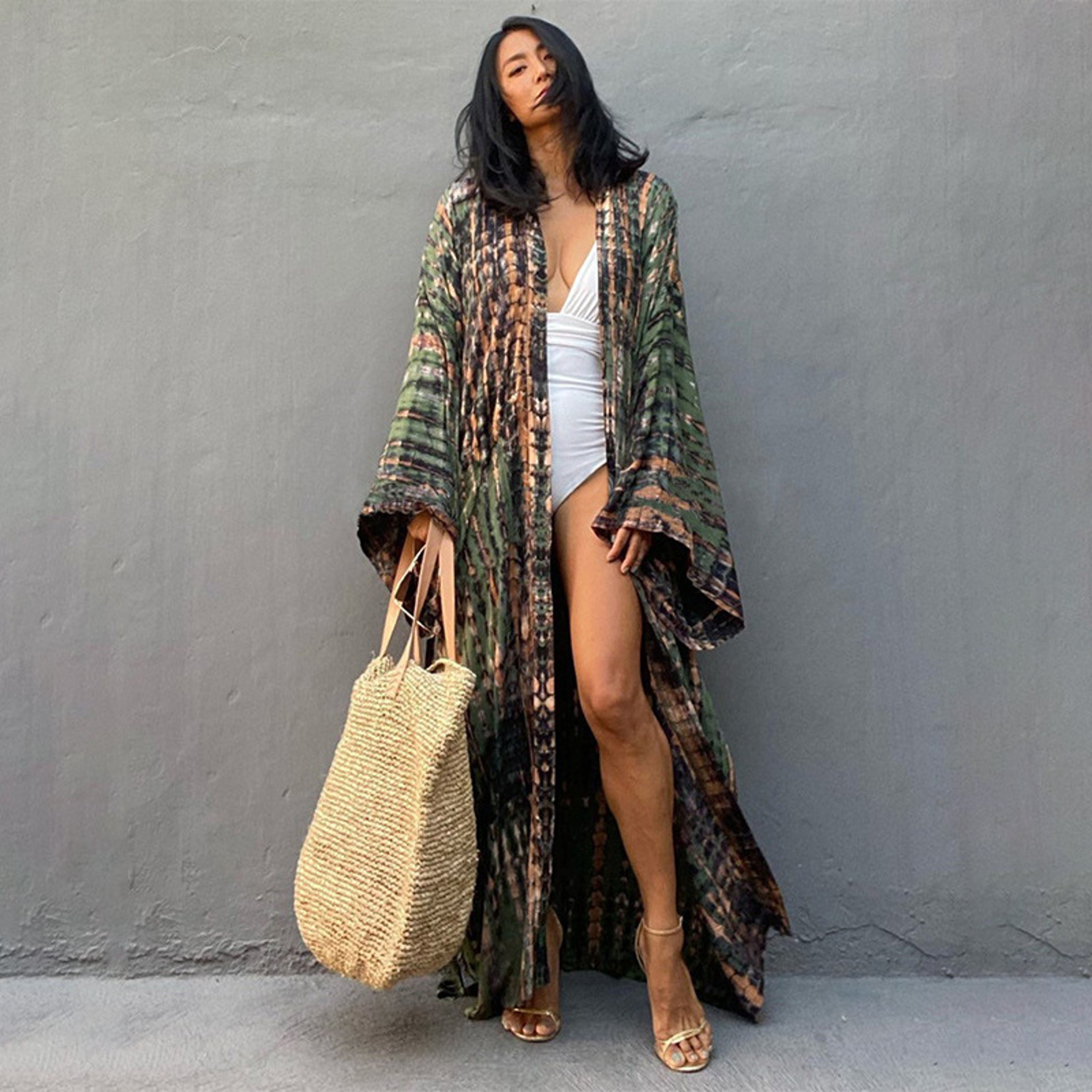 Tie Dye Beach Kimono Cover Up with Self Belt – view 1