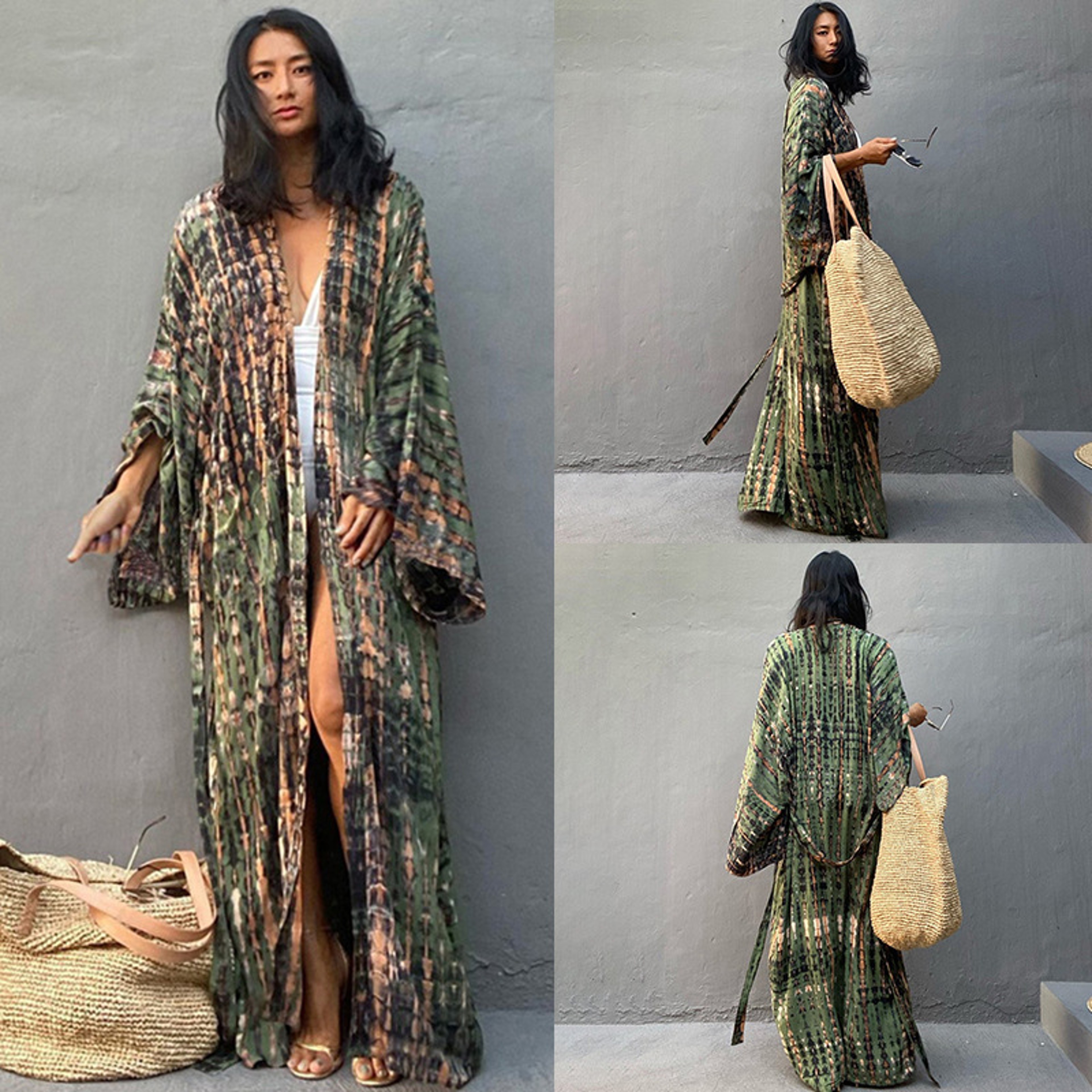 Tie Dye Beach Kimono Cover Up with Self Belt – view 8