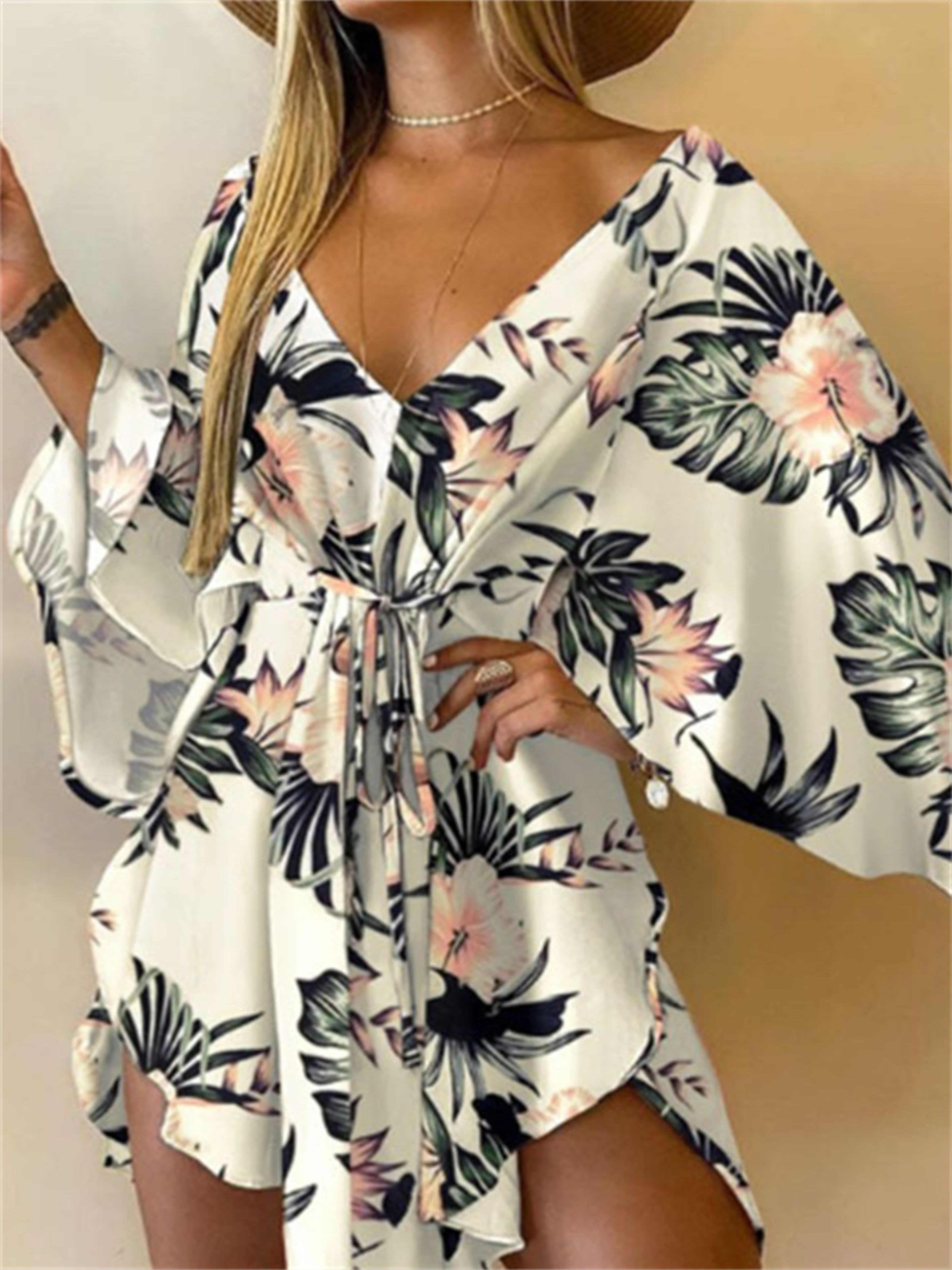 Bohemian Floral V-Neck Mini Dress for Summer Vacation – view 6