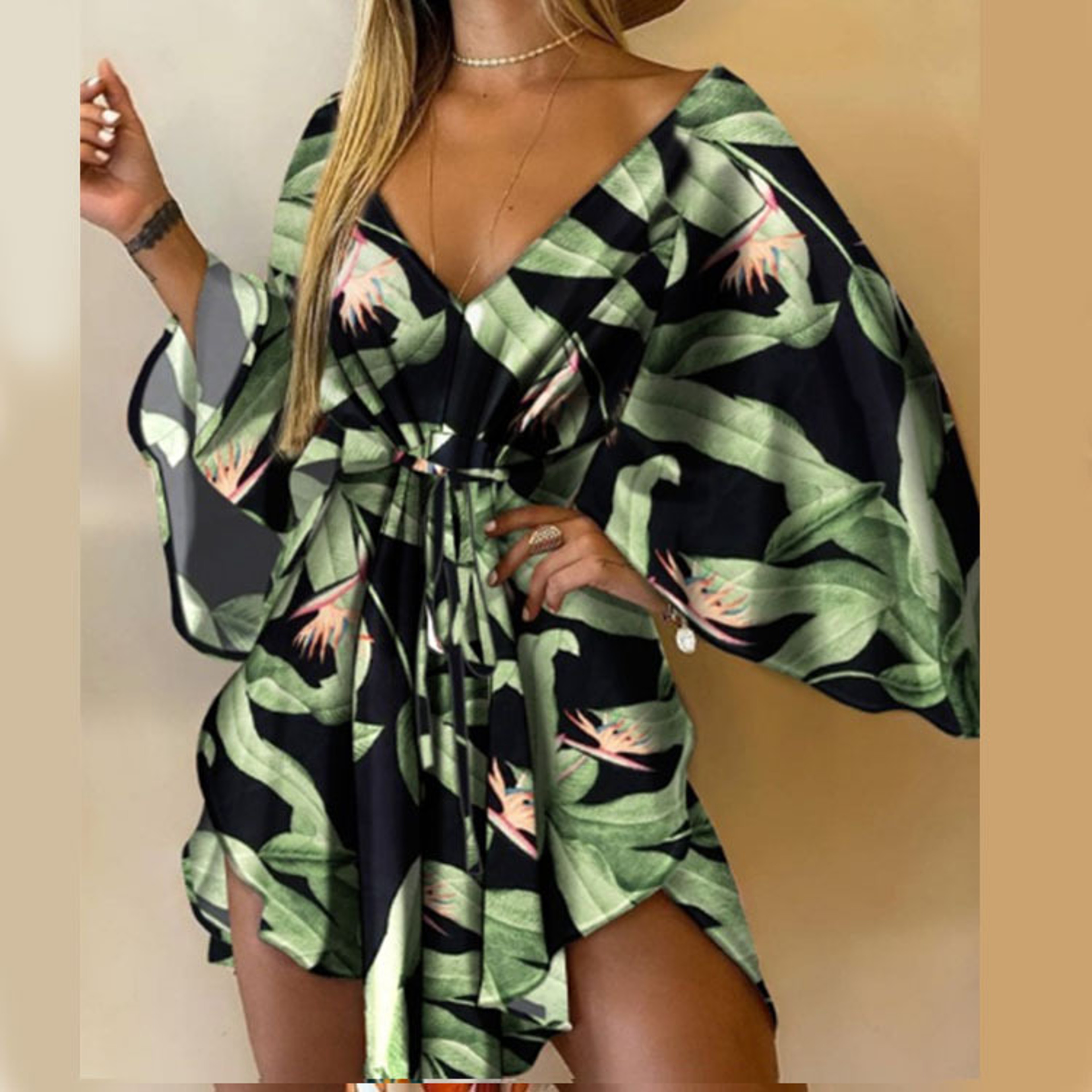 Bohemian Floral V-Neck Mini Dress for Summer Vacation – view 10