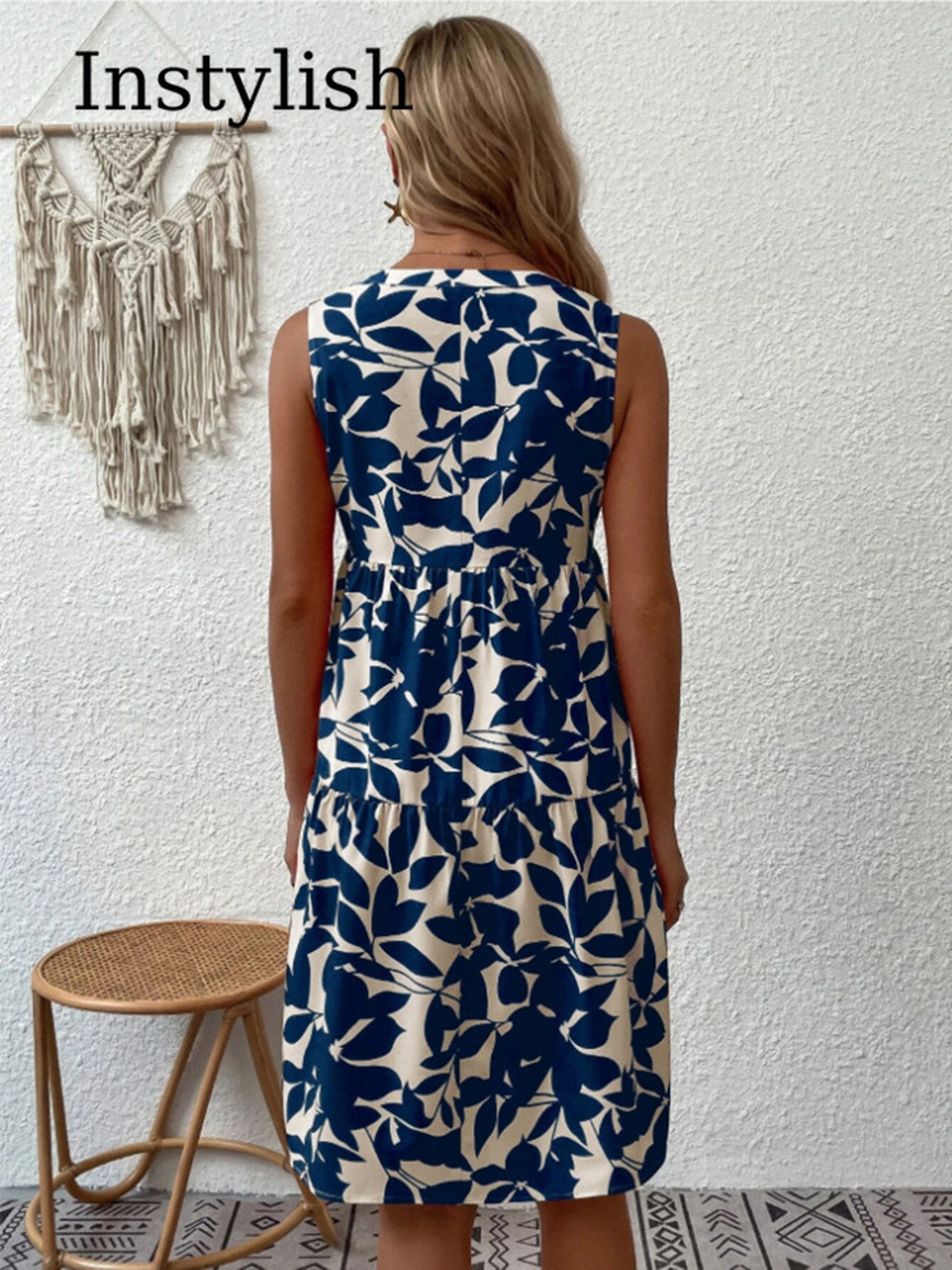 Women Boho Print Mini Dress Casual Sleeveless V-Neck Sundress – view 6