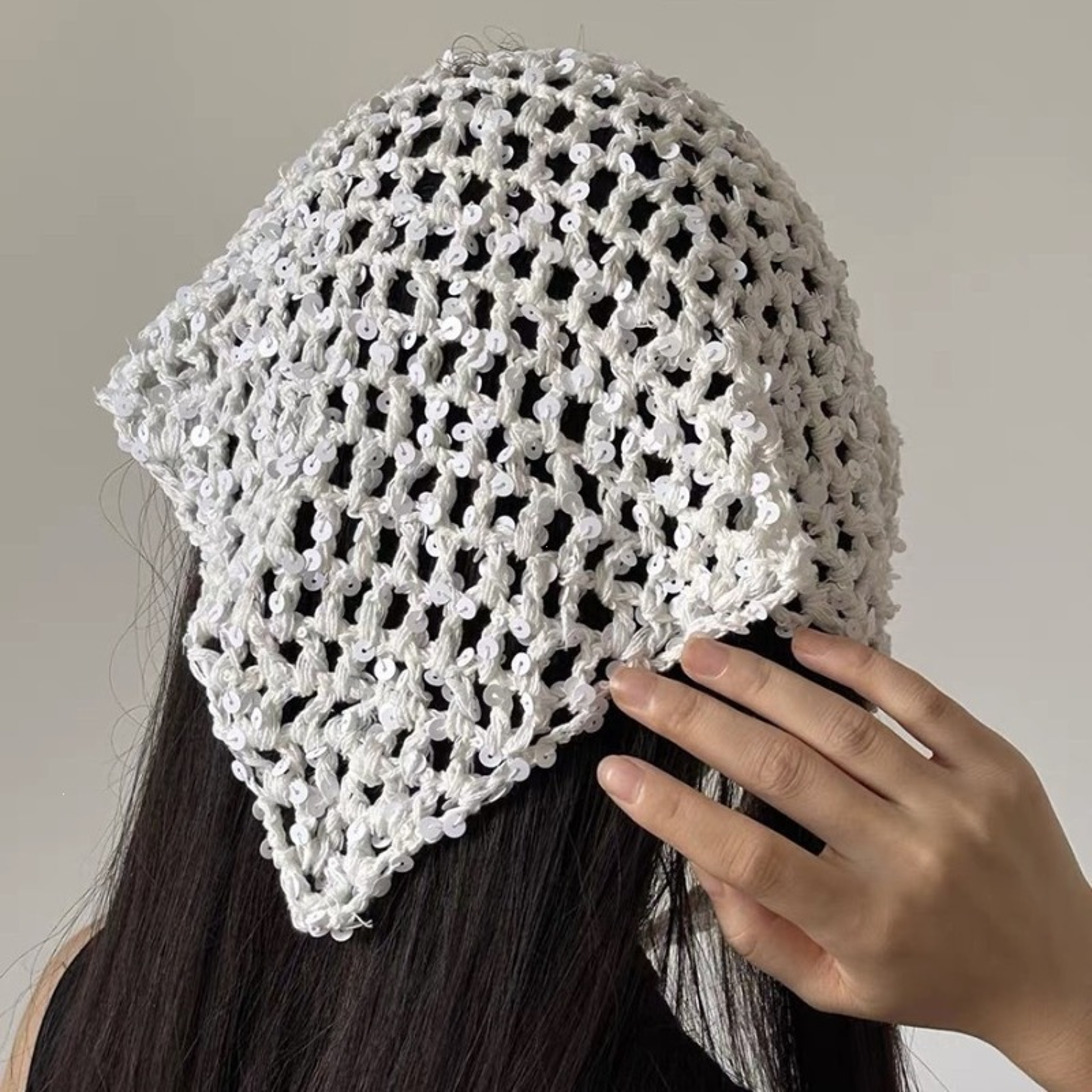 Sequined Knit Triangle Scarf Headband For Summer Travel 1