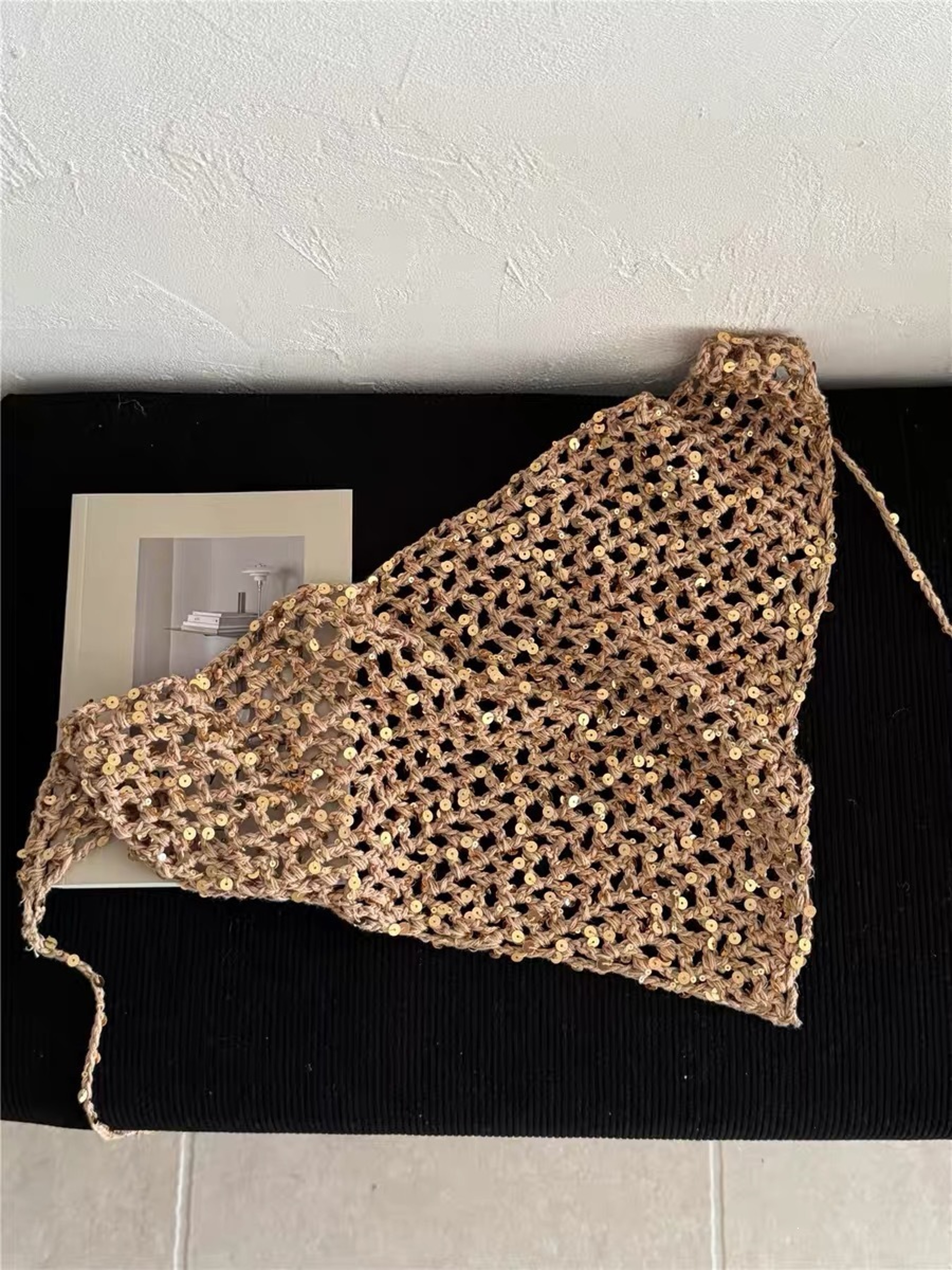 Sequined Knit Triangle Scarf Headband For Summer Travel 6