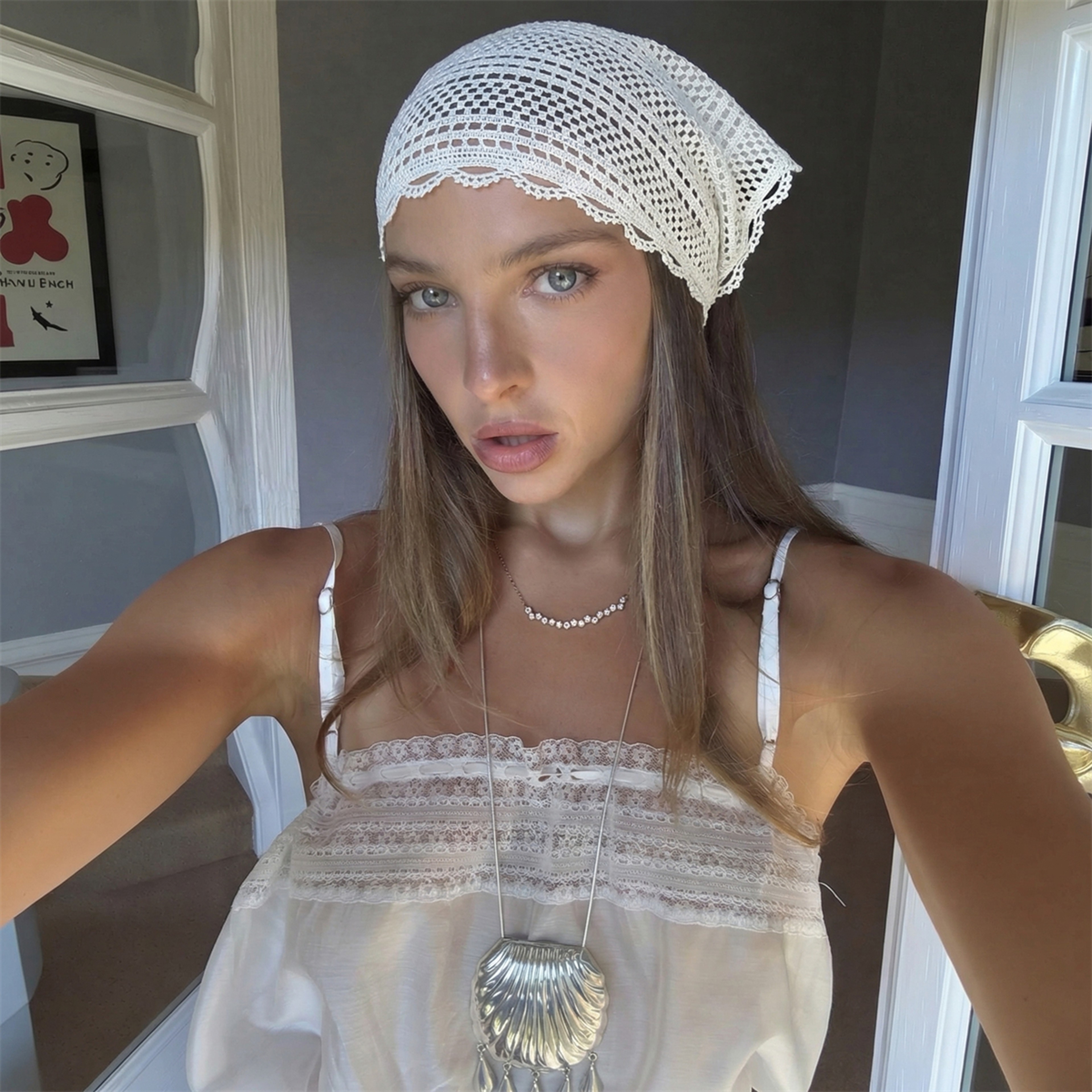 Bohemian Hollow Lace Triangle Bandana and Summer Hair Scarf – view 4