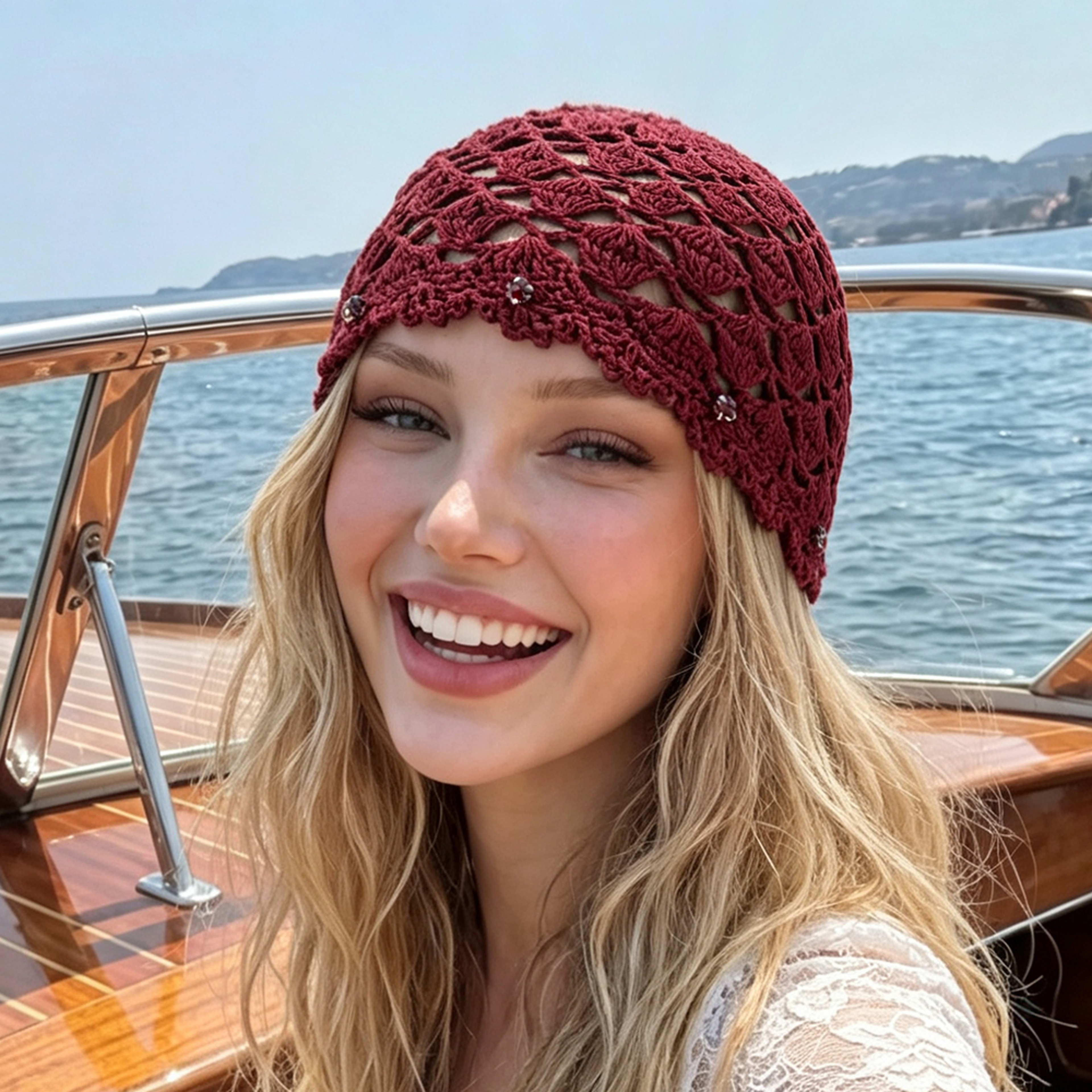 Korean Handmade Crochet Beanie Net Headscarf 3