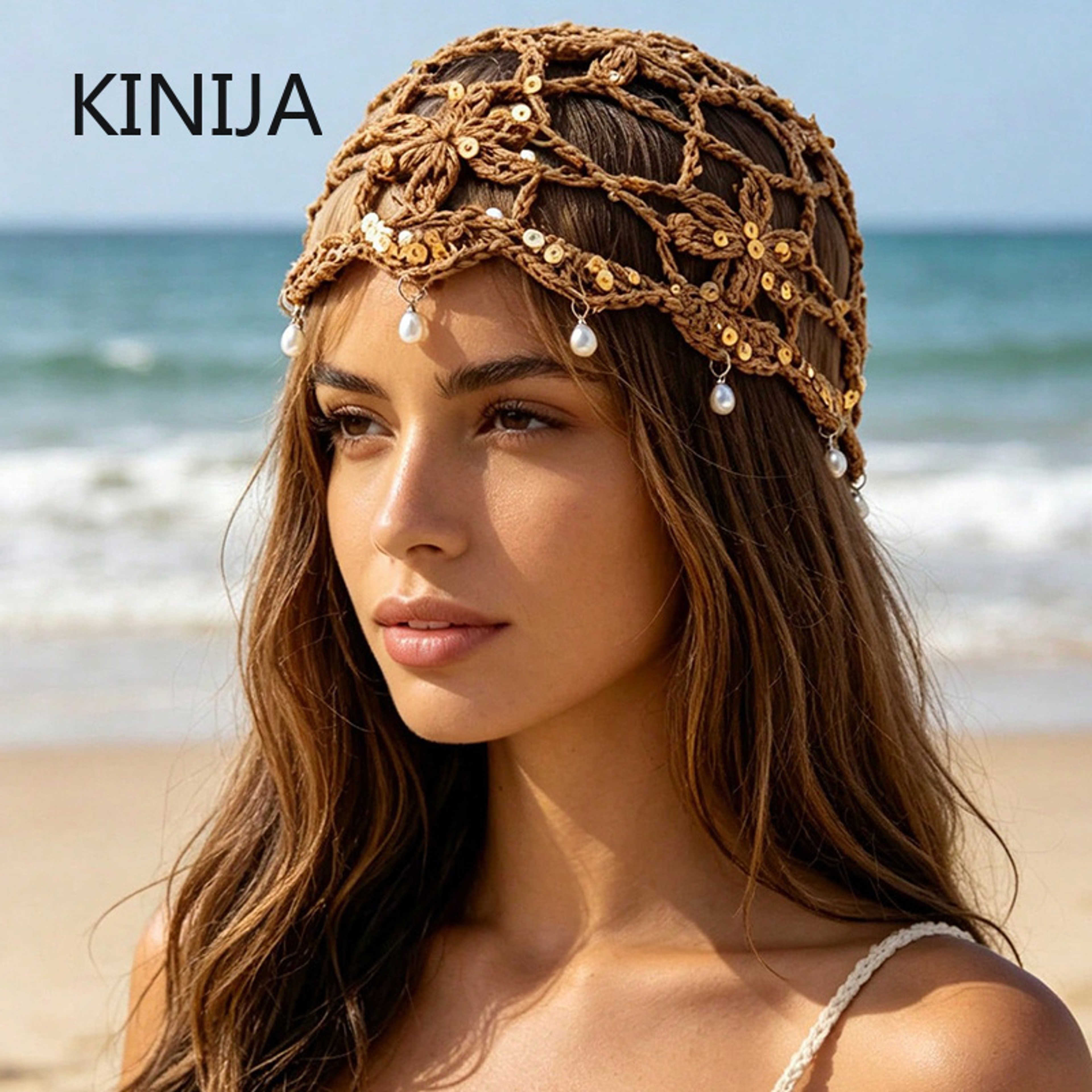 Bohemian Sequined Hollow Flower Knitted Beanie – view 1