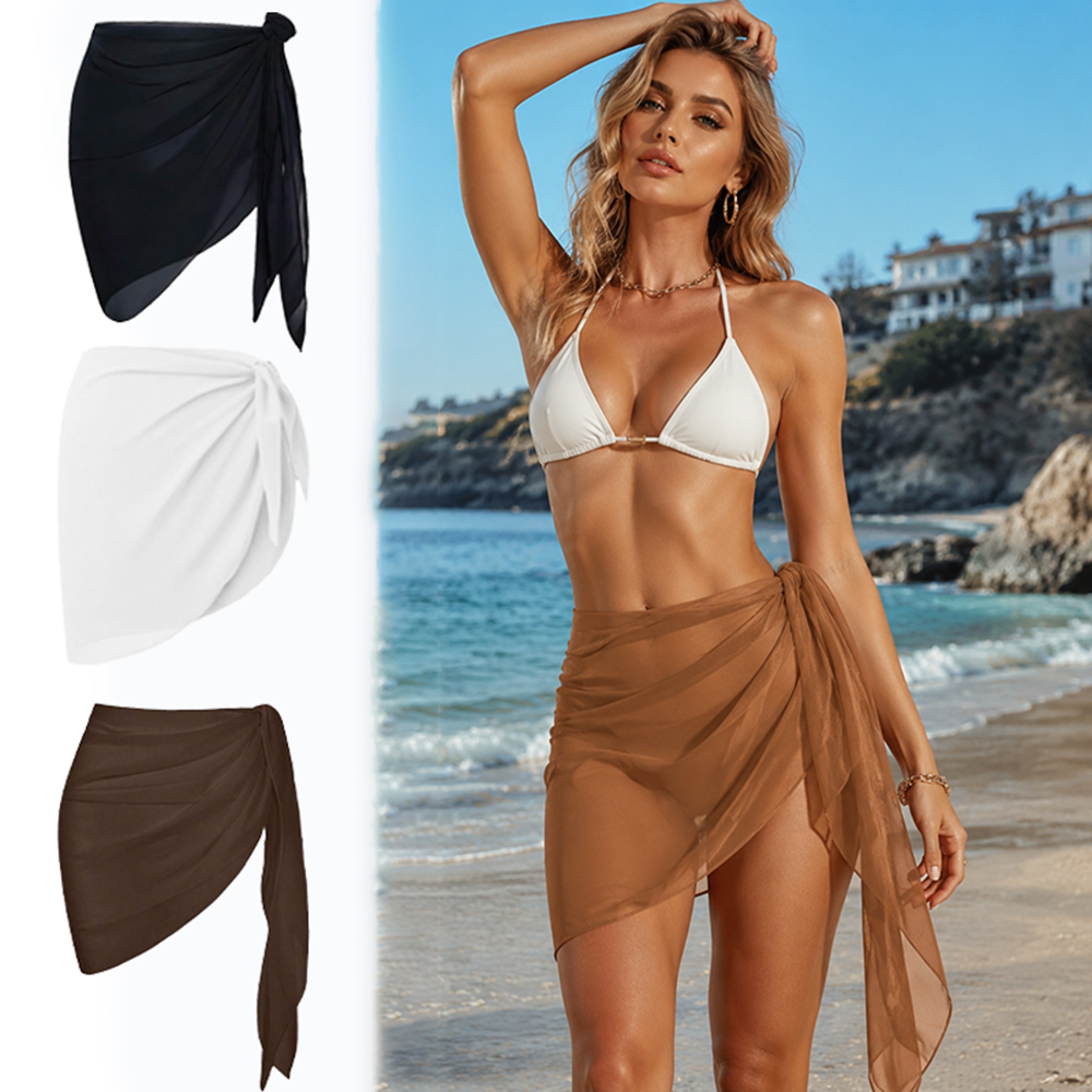 Lightweight Chiffon beach skirt and Bikini Cover Up – view 1