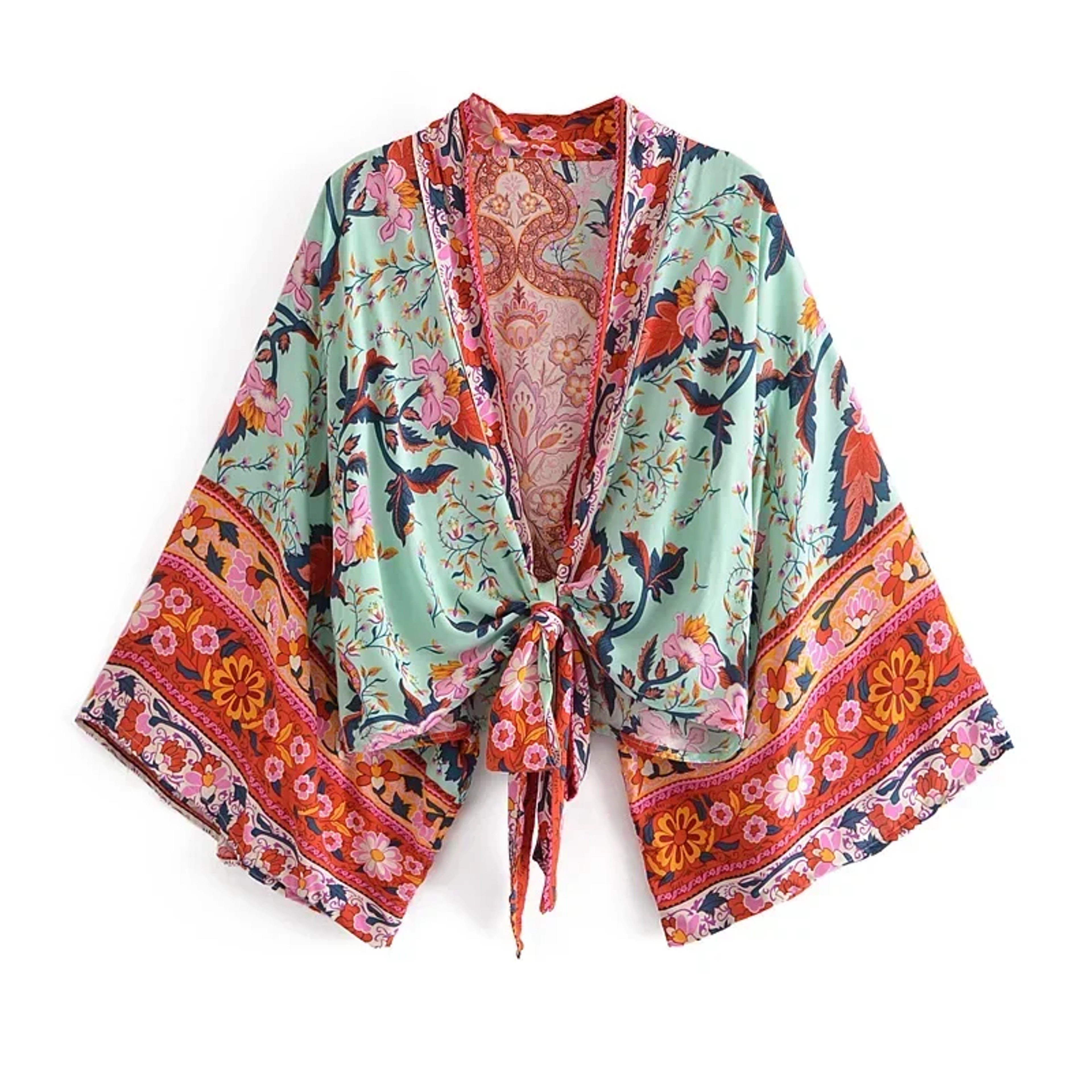 Boho Floral Print Kimono Beach Cover Up – view 3