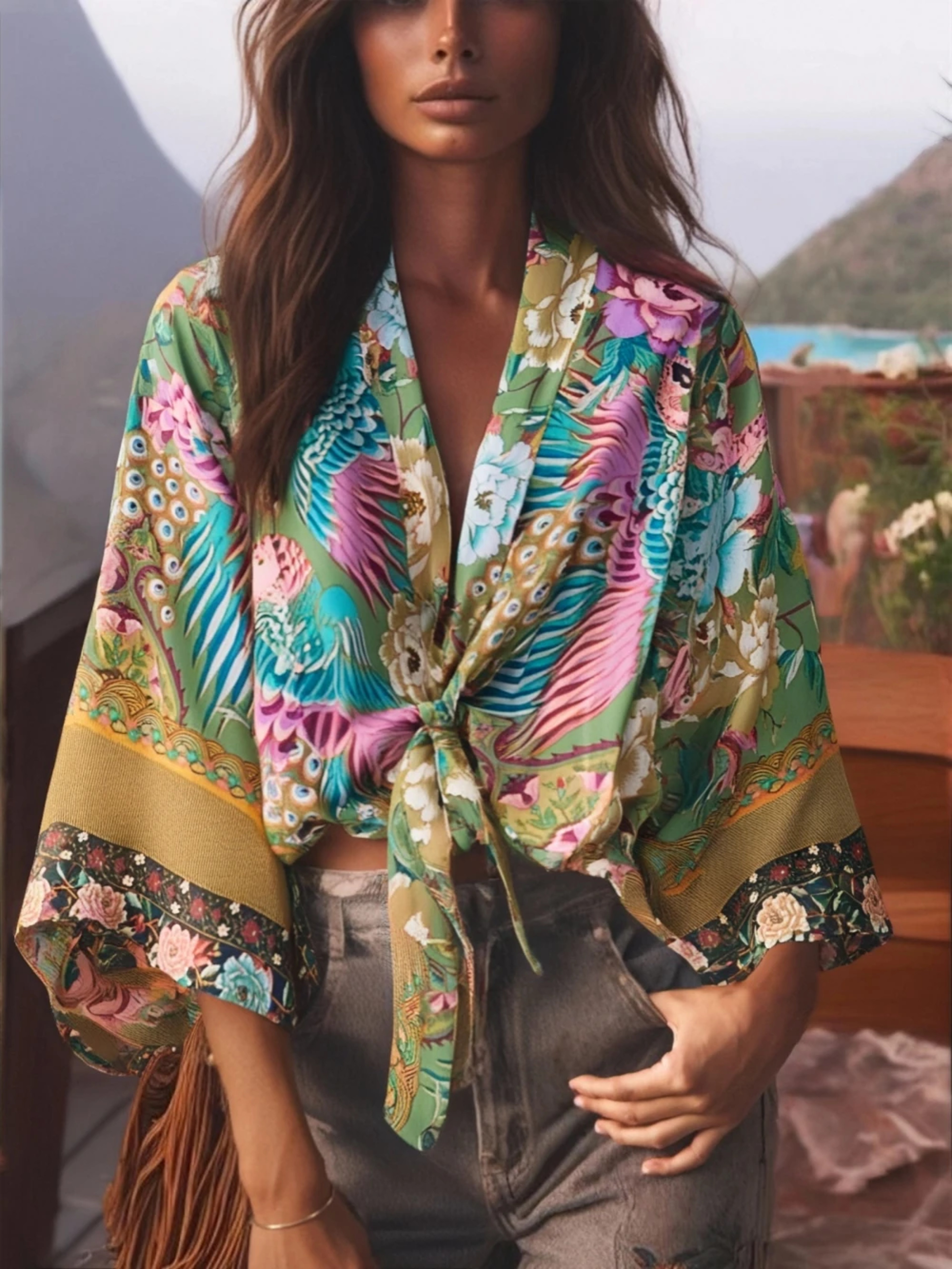 Boho Floral Print Kimono Beach Cover Up – view 5