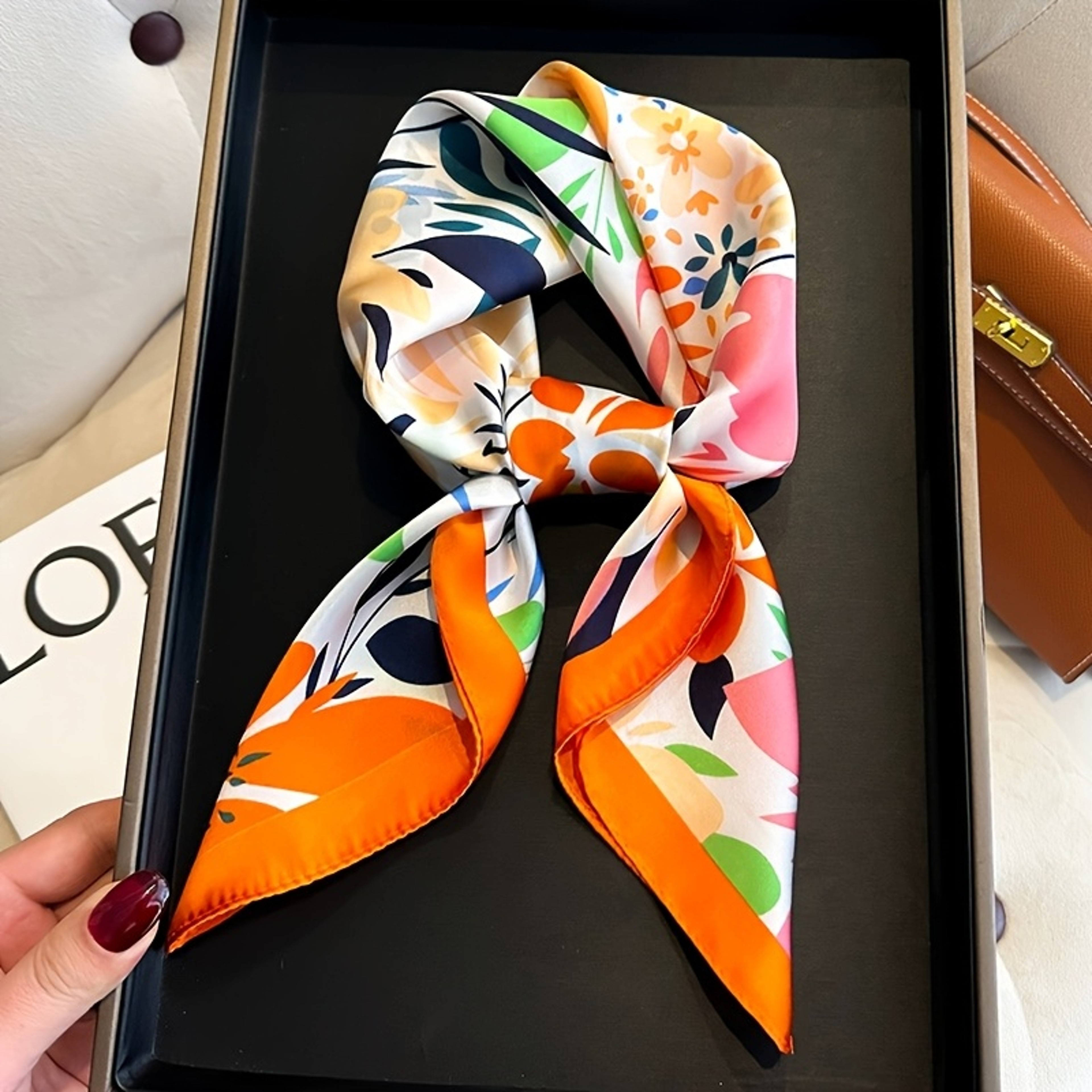 Floral Print Luxury Square Silk Scarf for Women – view 6