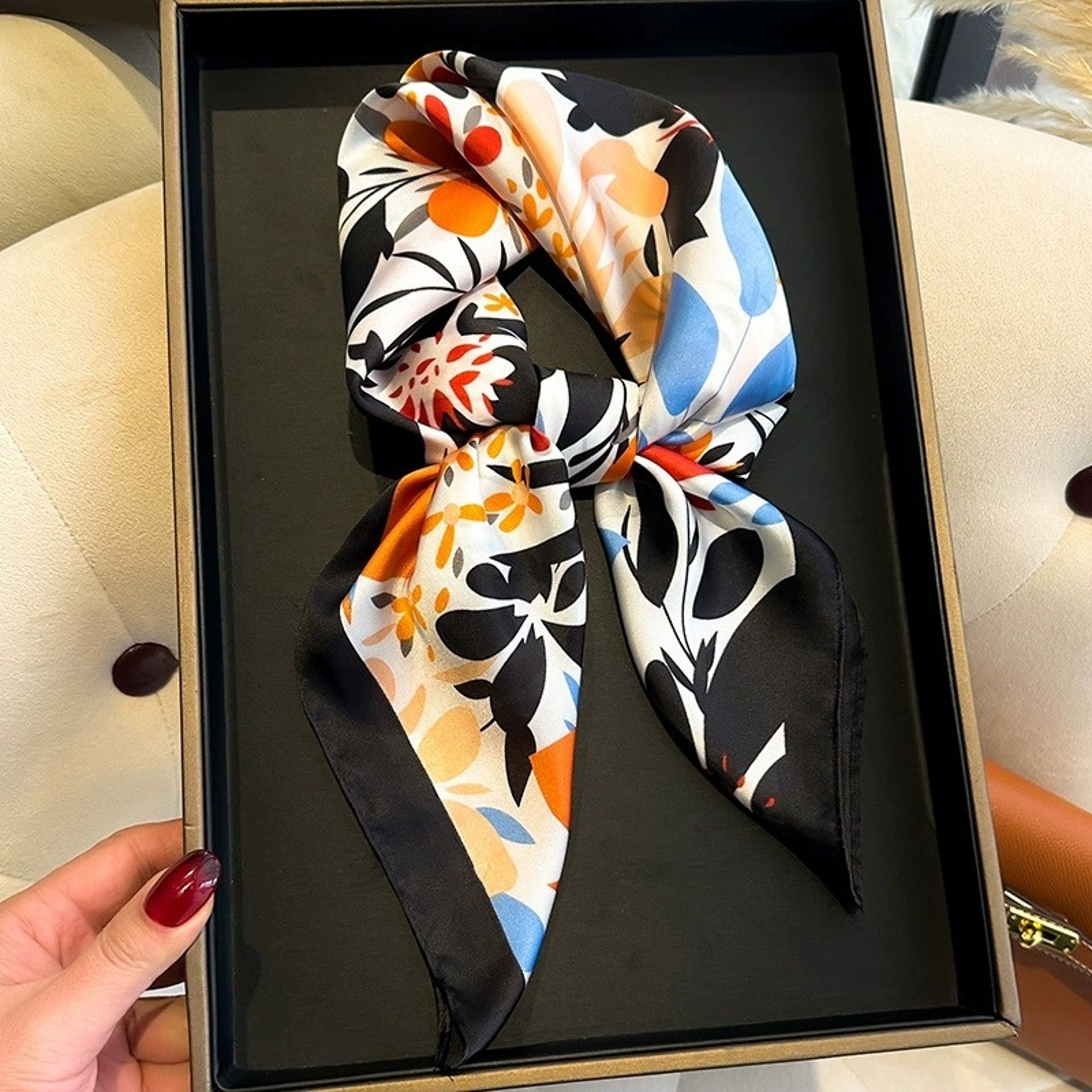 Floral Print Luxury Square Silk Scarf for Women – view 10