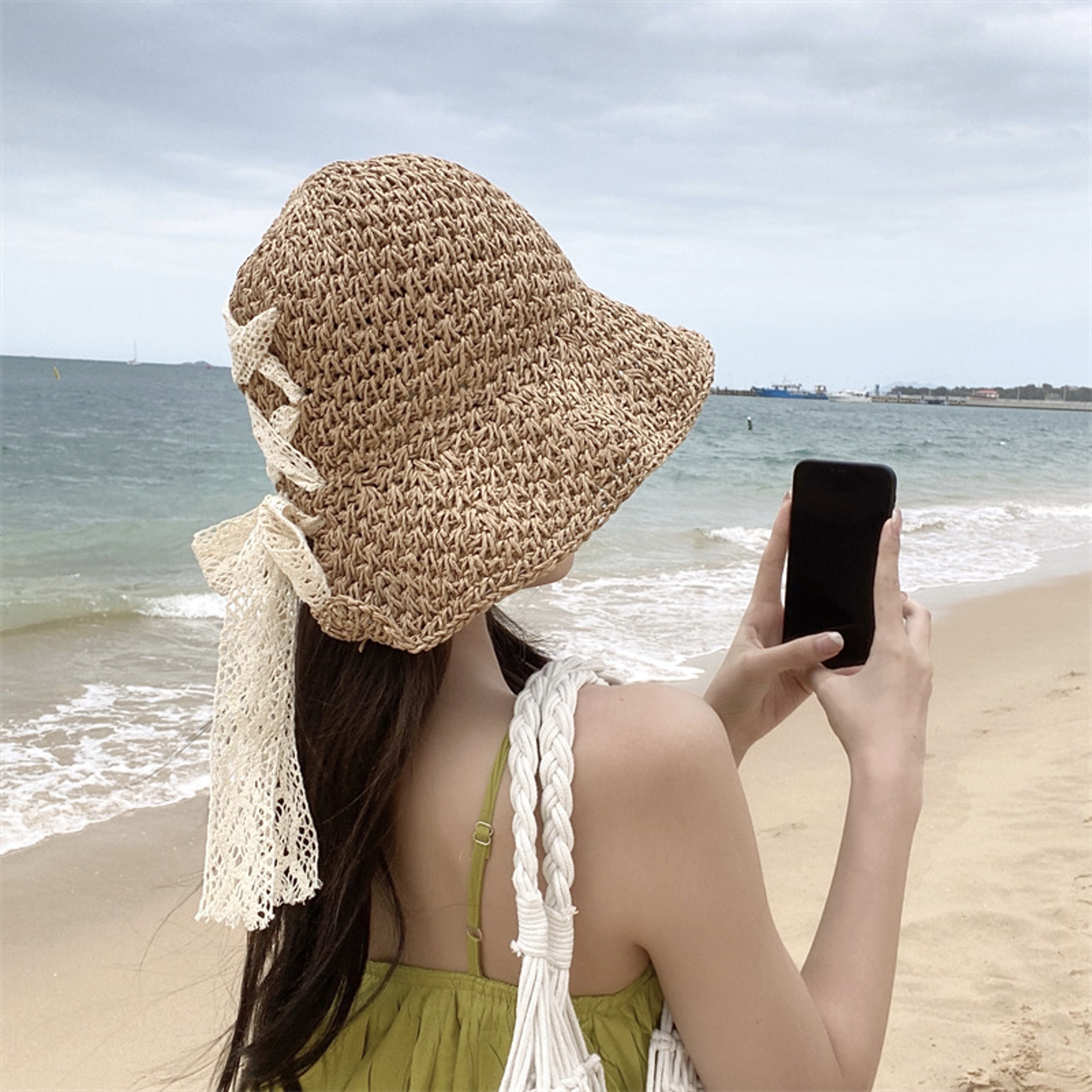 Lace Bow Crochet Summer Sun Hat For Women Packable Beach Hat 0