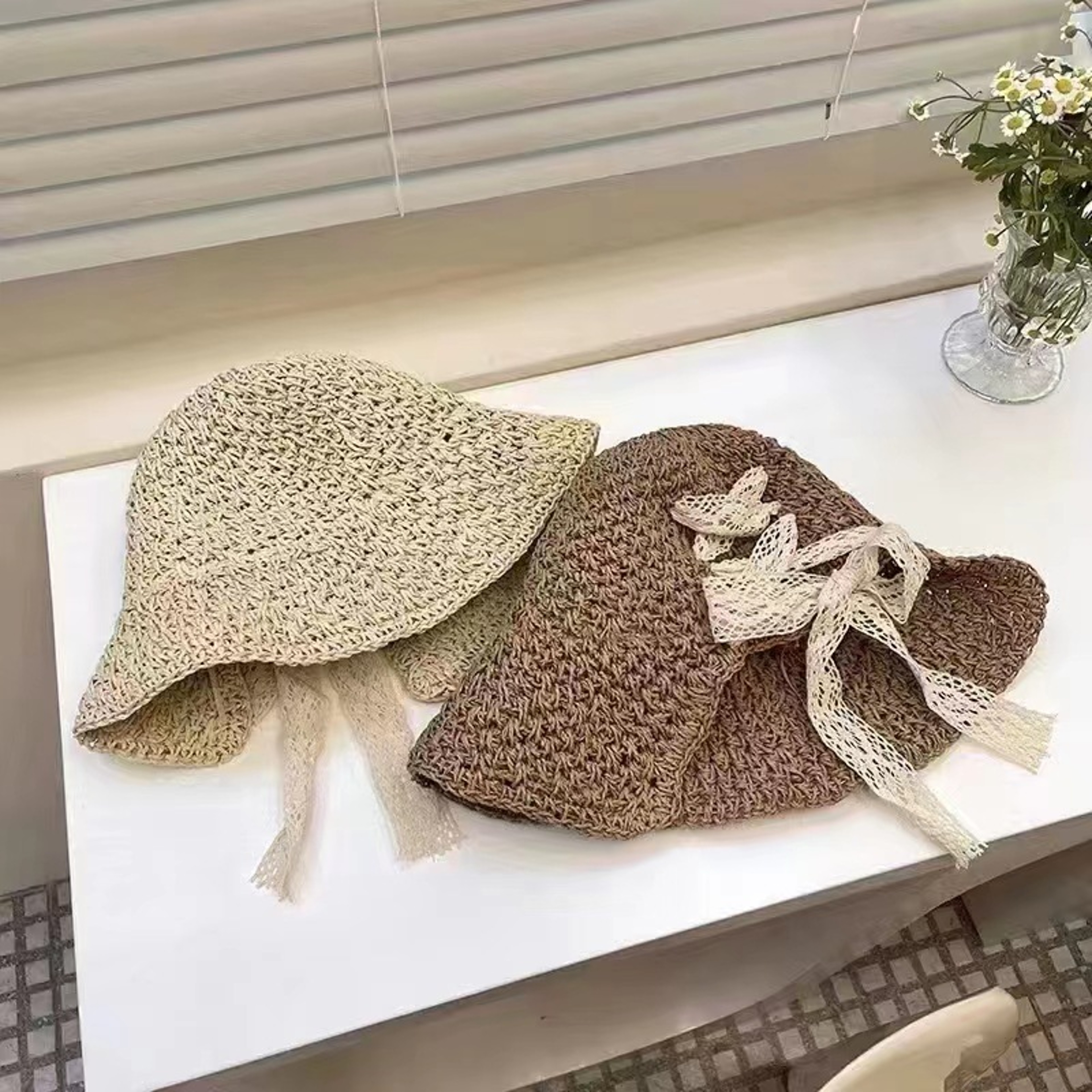 Lace Bow Crochet Summer Sun Hat For Women Packable Beach Hat 1