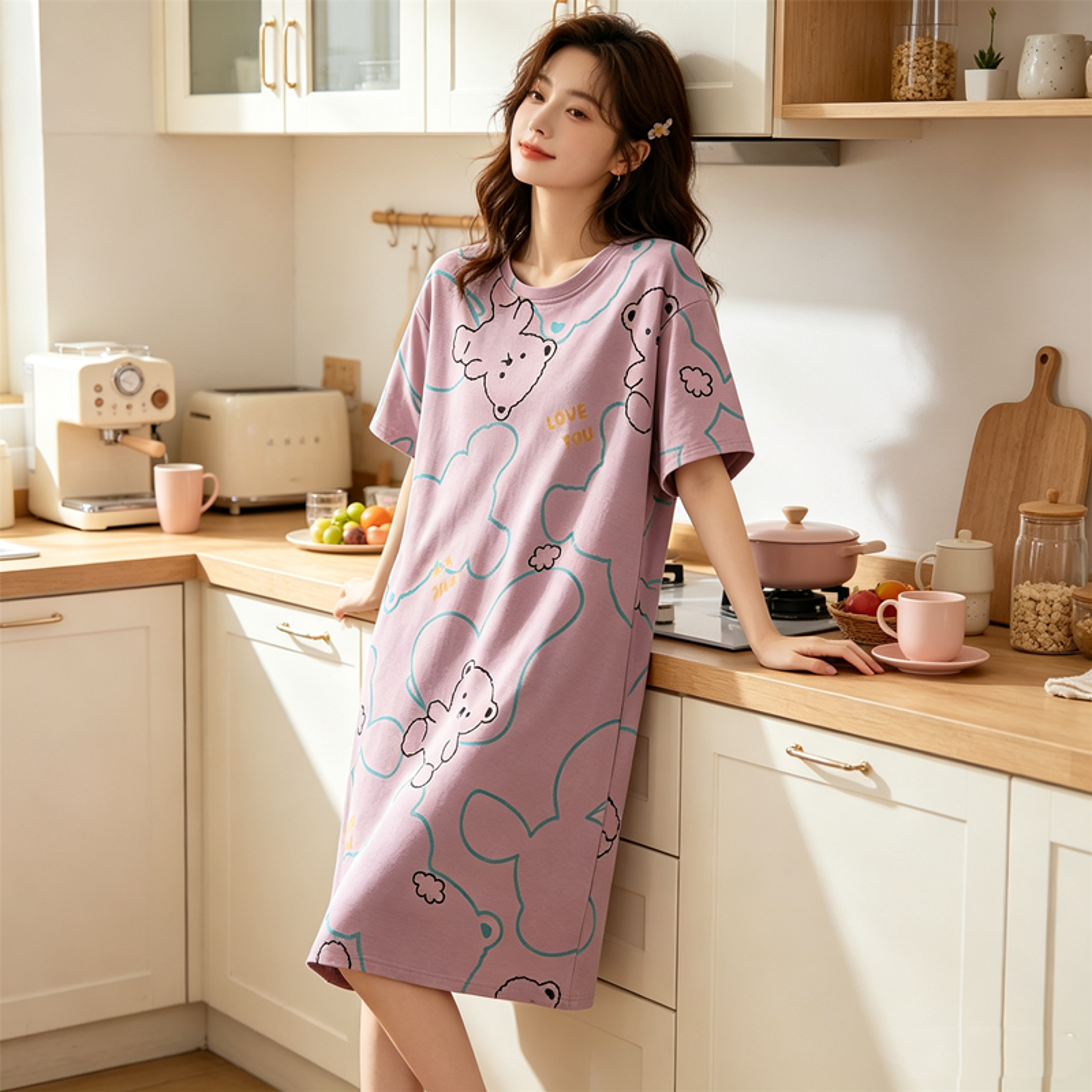 Cute Plus Size Nightgown For Women Breathable Summer Sleepwear And Casual Home Dress 1