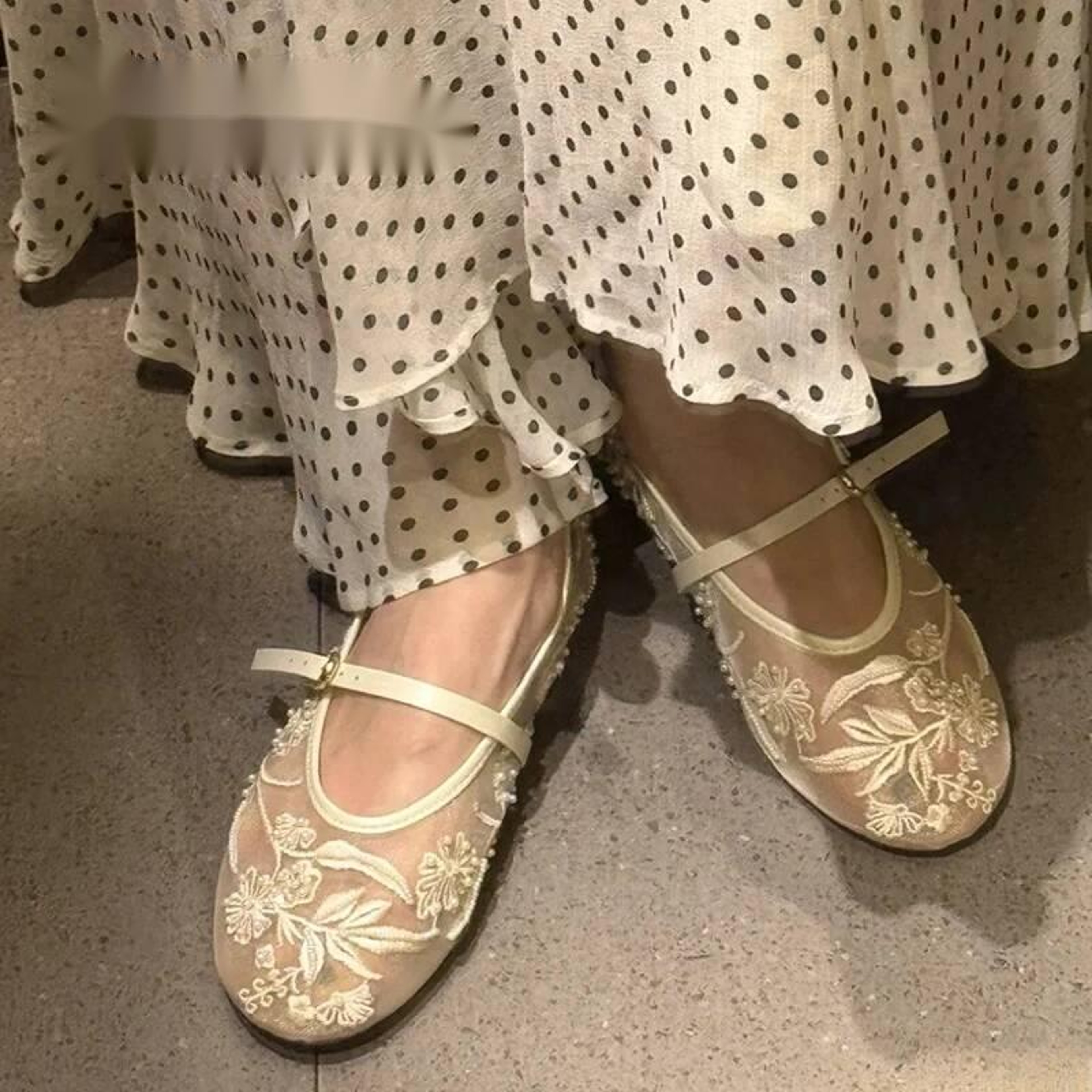 Floral Pearl Mesh Mary Jane Flats 4
