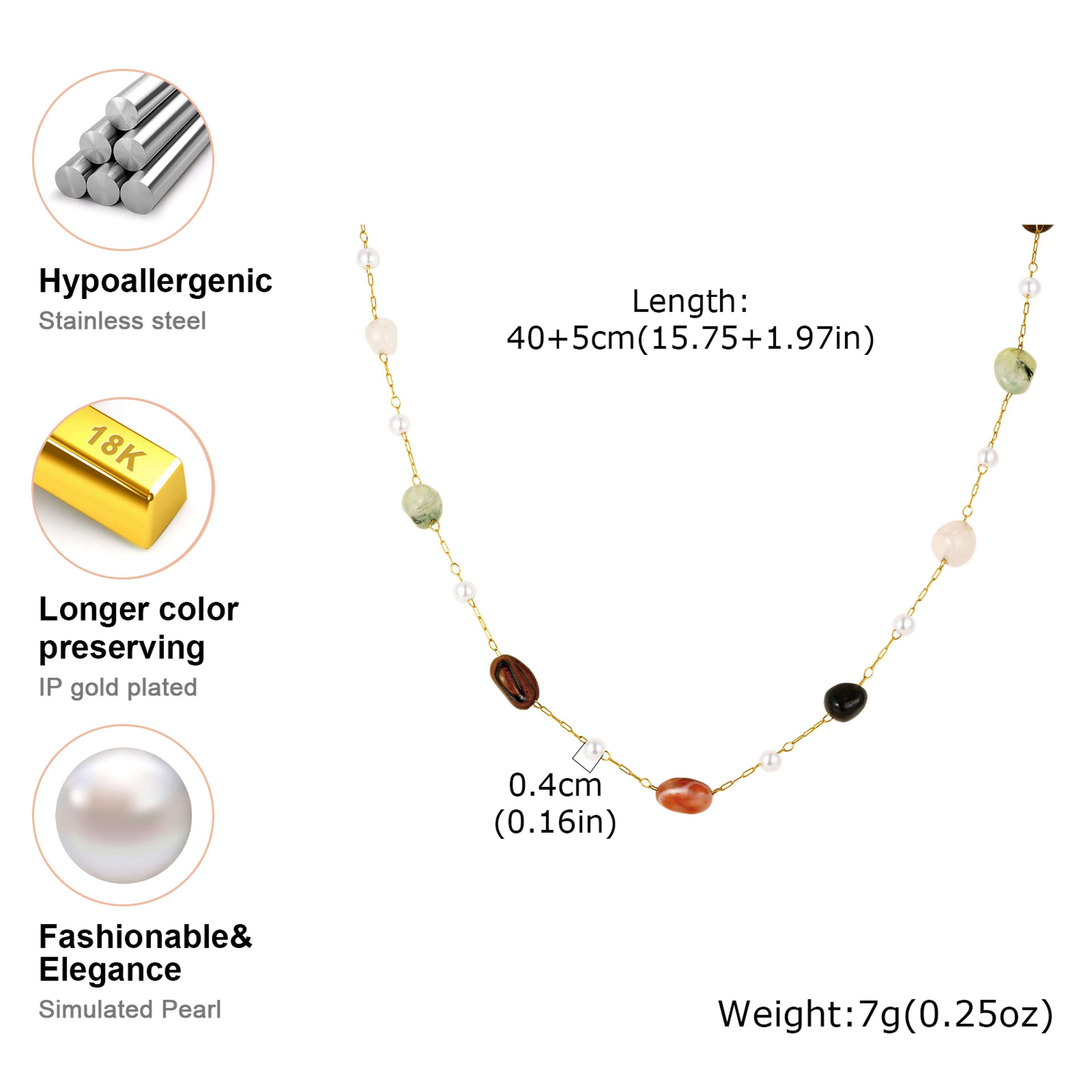 Vnox Minimalist Pearl Necklace and Natural Stone Clavicle Chain – view 2