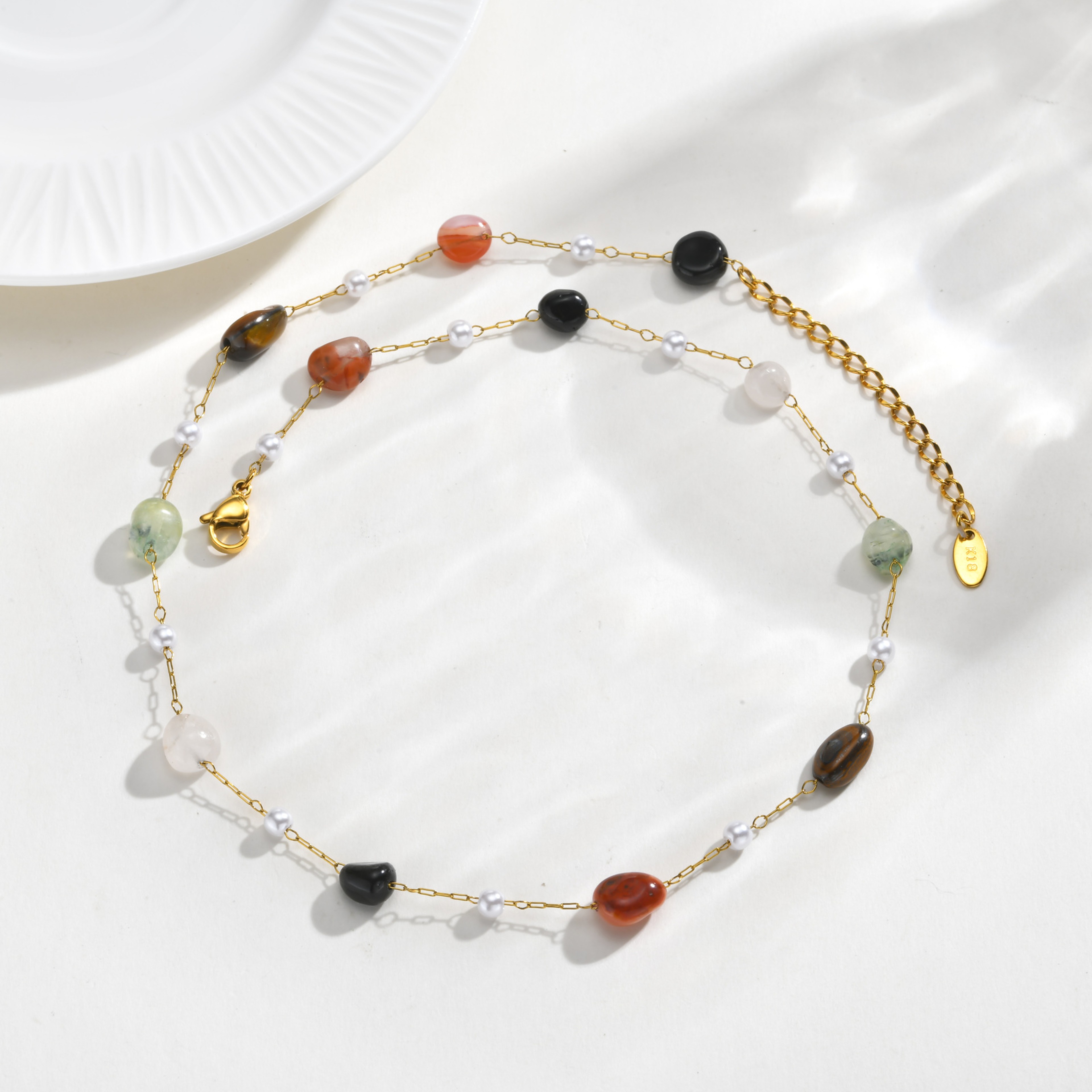 Vnox Minimalist Pearl Necklace and Natural Stone Clavicle Chain – view 3