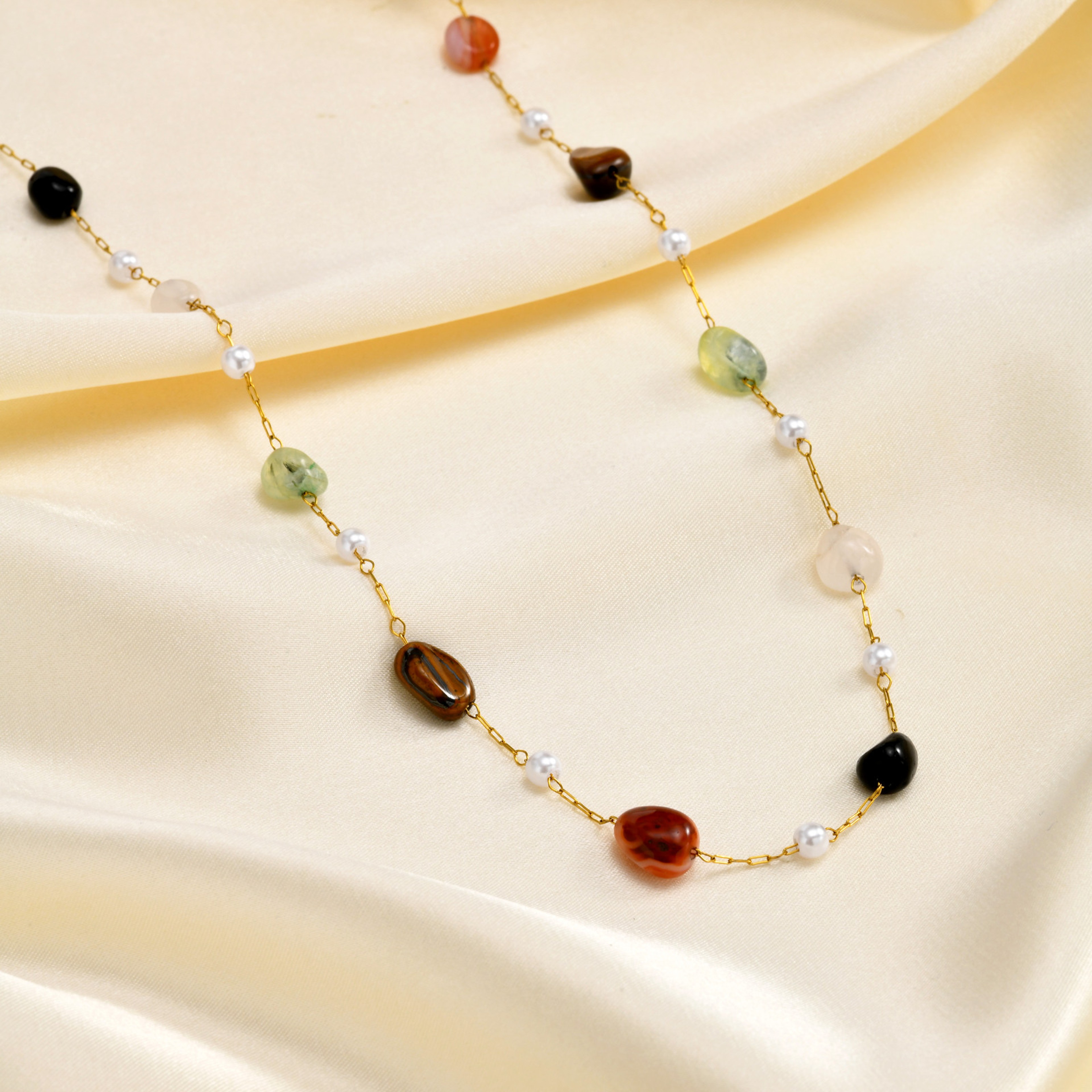 Vnox Minimalist Pearl Necklace and Natural Stone Clavicle Chain – view 6