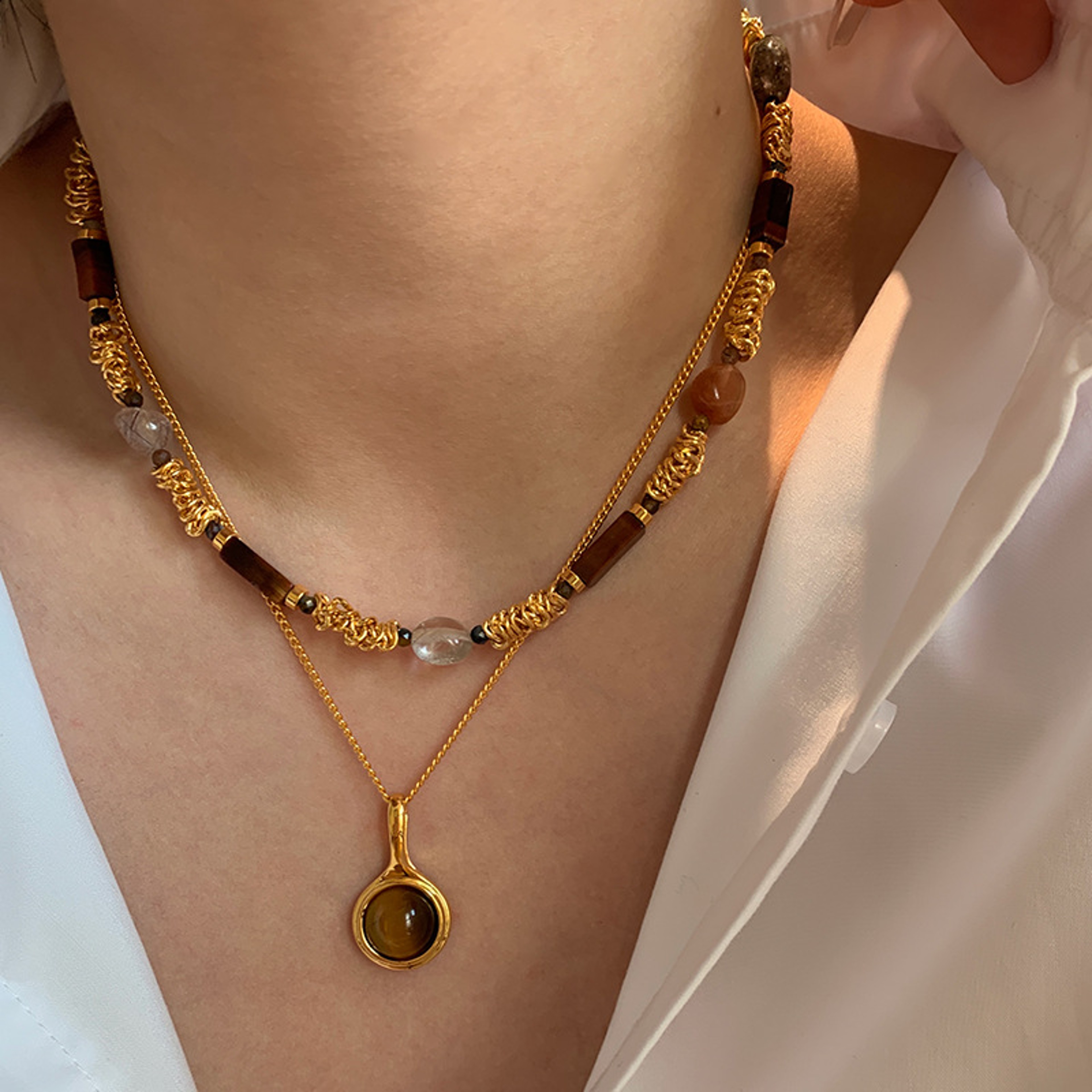 Vintage Brown Stone Beaded Choker Necklace for Women – view 1